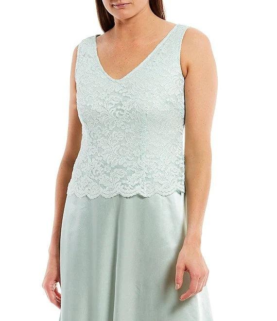 Marina Long Sleeveless Formal Jacket Lace Dress