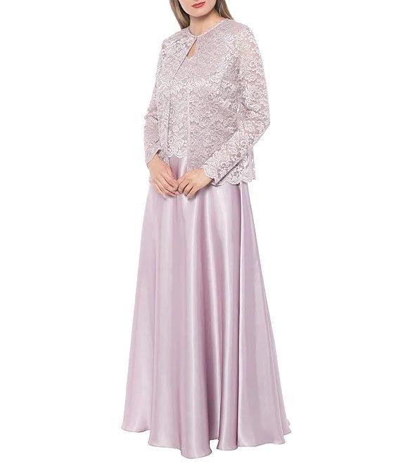 Marina Long Sleeveless Formal Jacket Lace Dress
