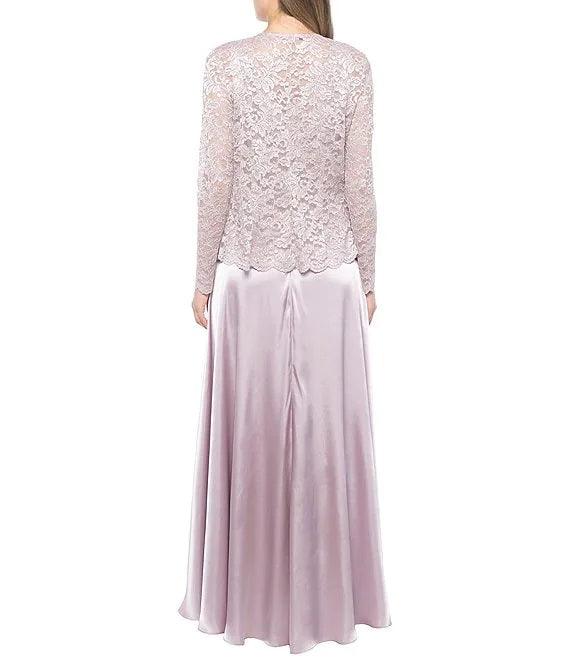 Marina Long Sleeveless Formal Jacket Lace Dress