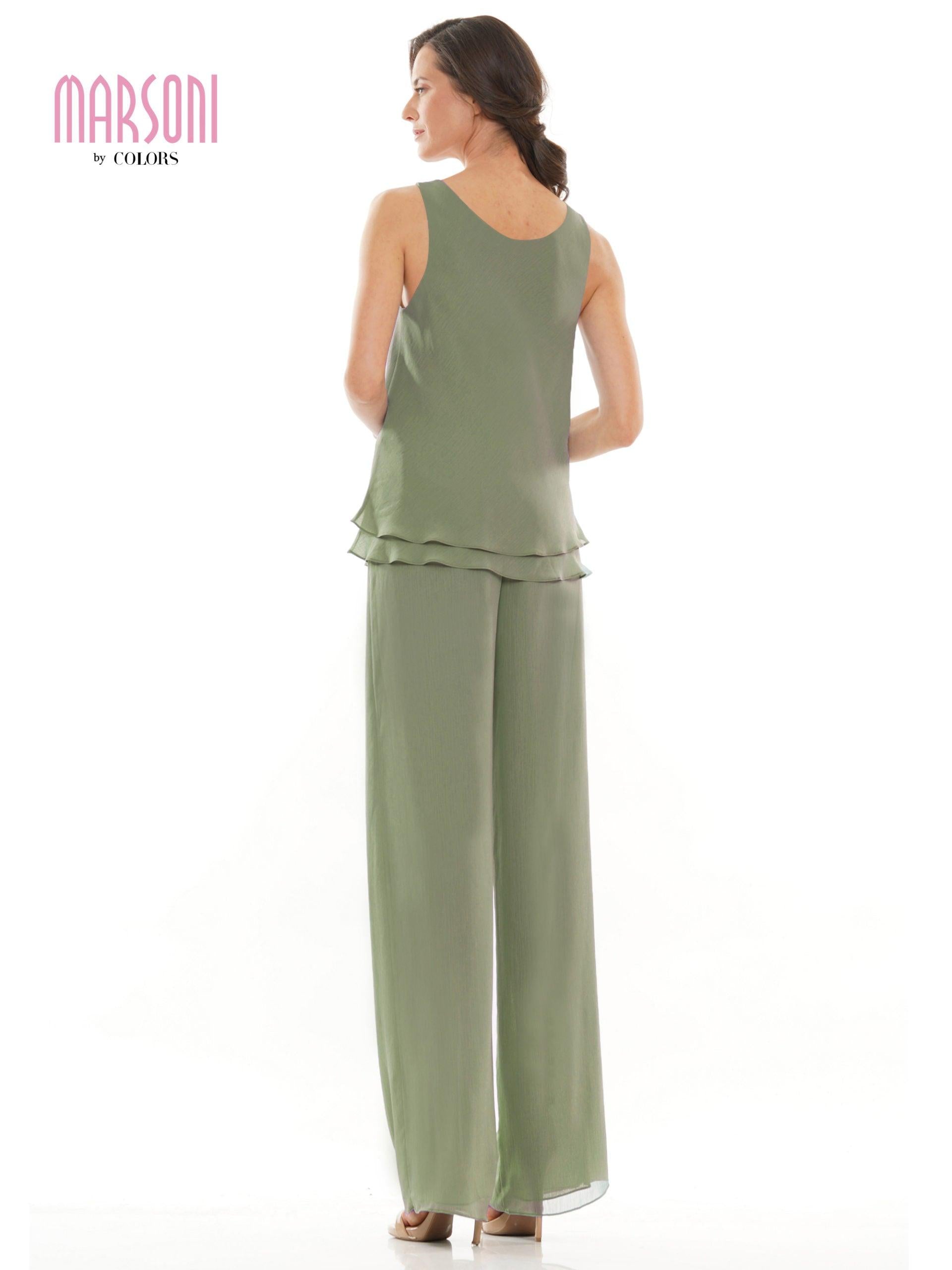 Marsoni Formal Long Jacket Chiffon Pant Suit 304 - The Dress Outlet