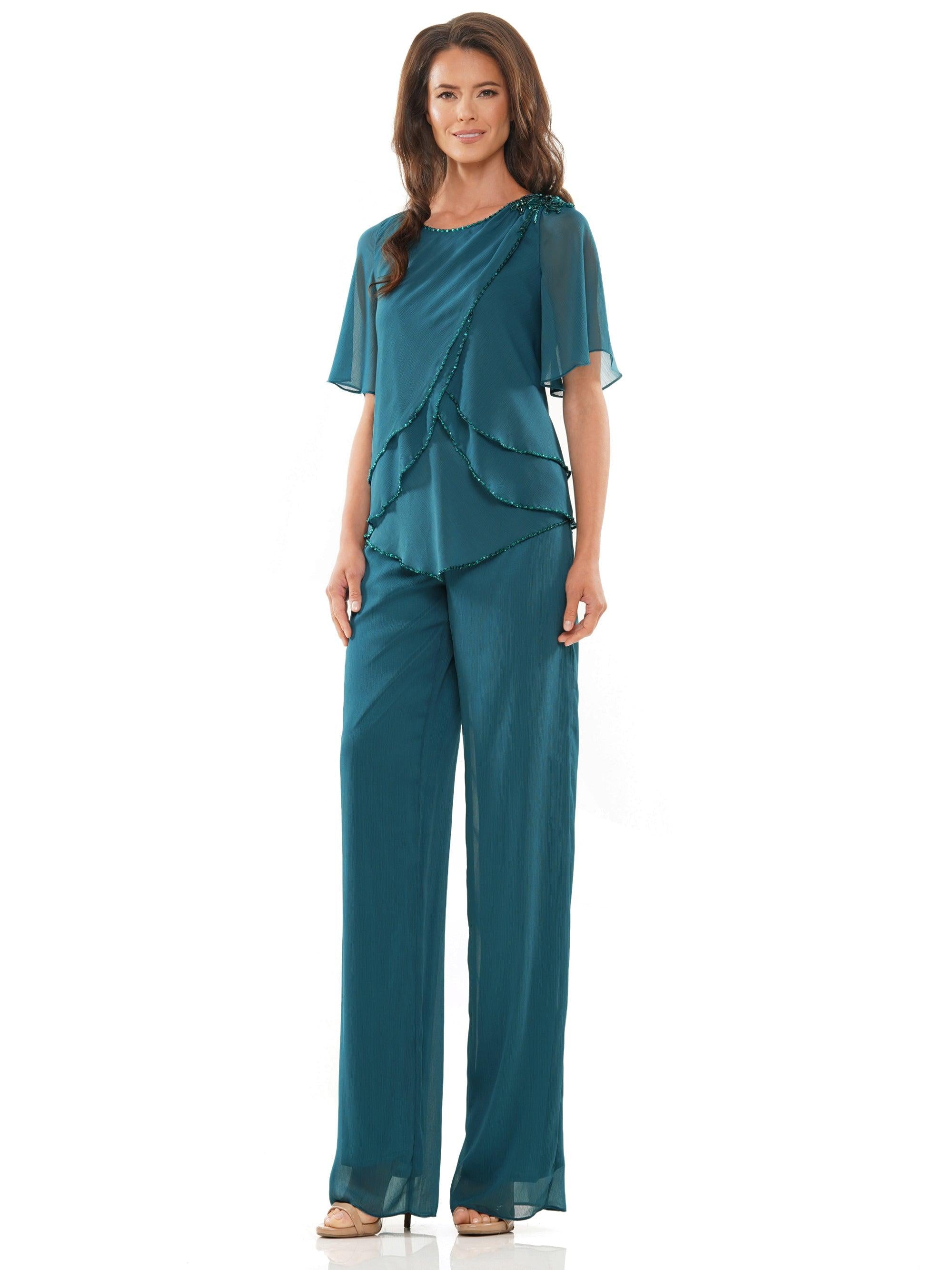 Mother of the Bride Formal Pant Suit by Marsoni M321 - Teal / 20 Mother of the Bride Formal Pant Suit by Marsoni M321 - Teal / 20