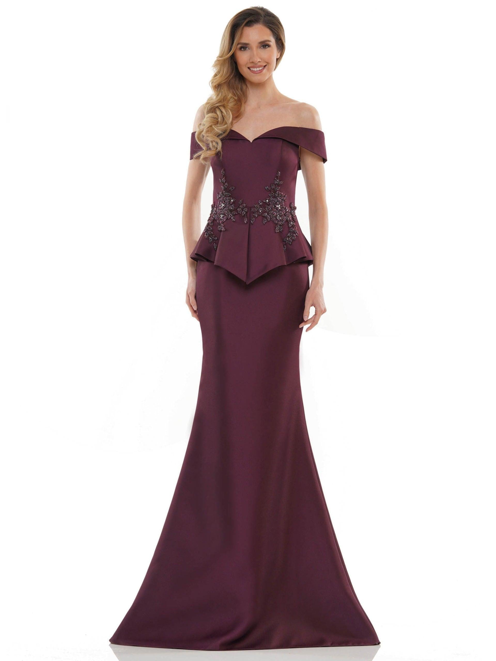 Marsoni Formal Off Shoulder Satin Long Dress 1141 - The Dress Outlet