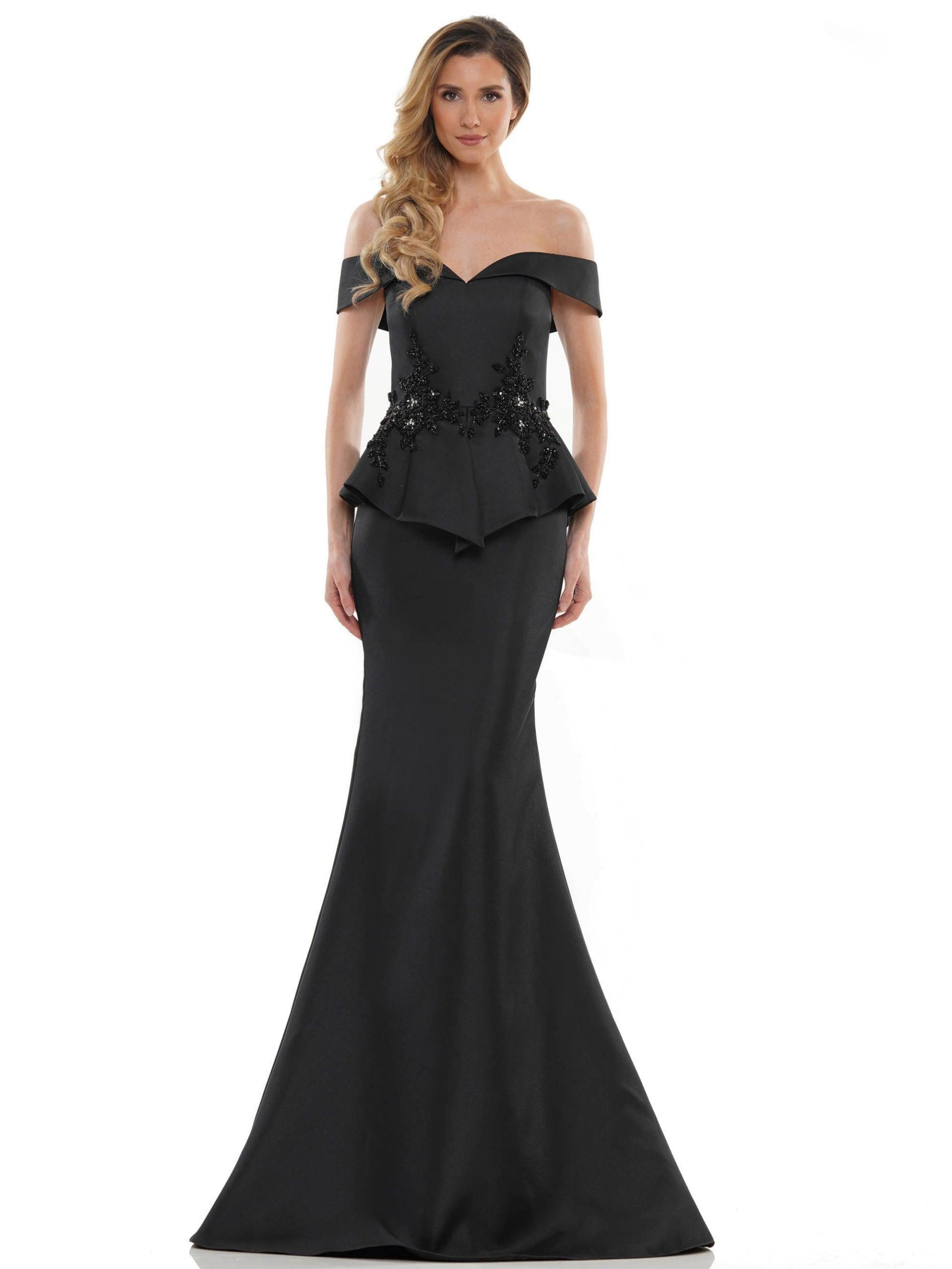 Marsoni Formal Off Shoulder Satin Long Dress 1141 - The Dress Outlet