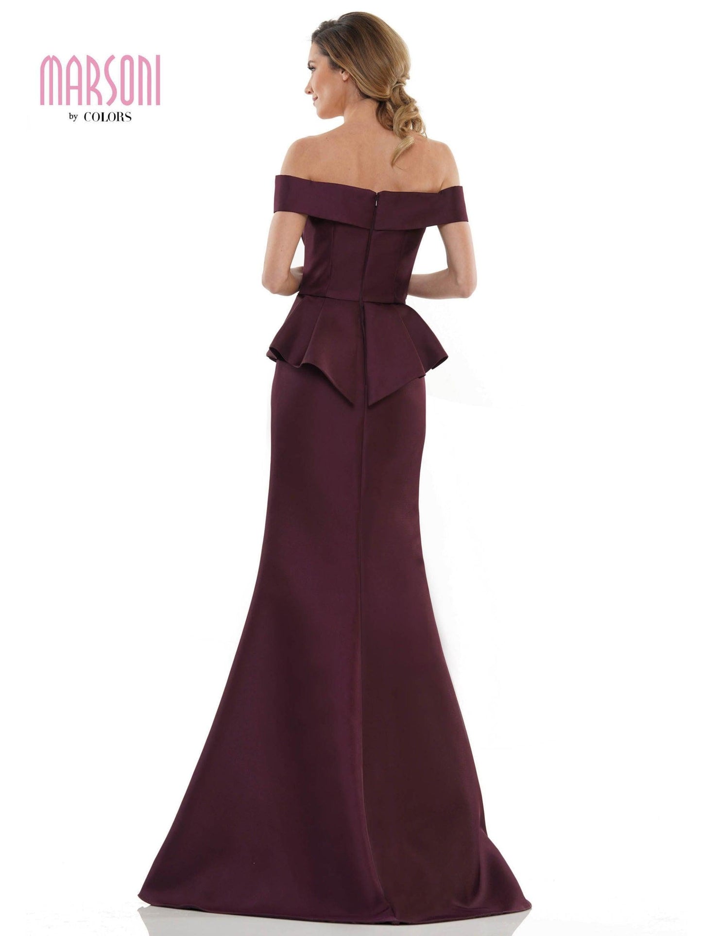 Marsoni Formal Off Shoulder Satin Long Dress 1141 - The Dress Outlet