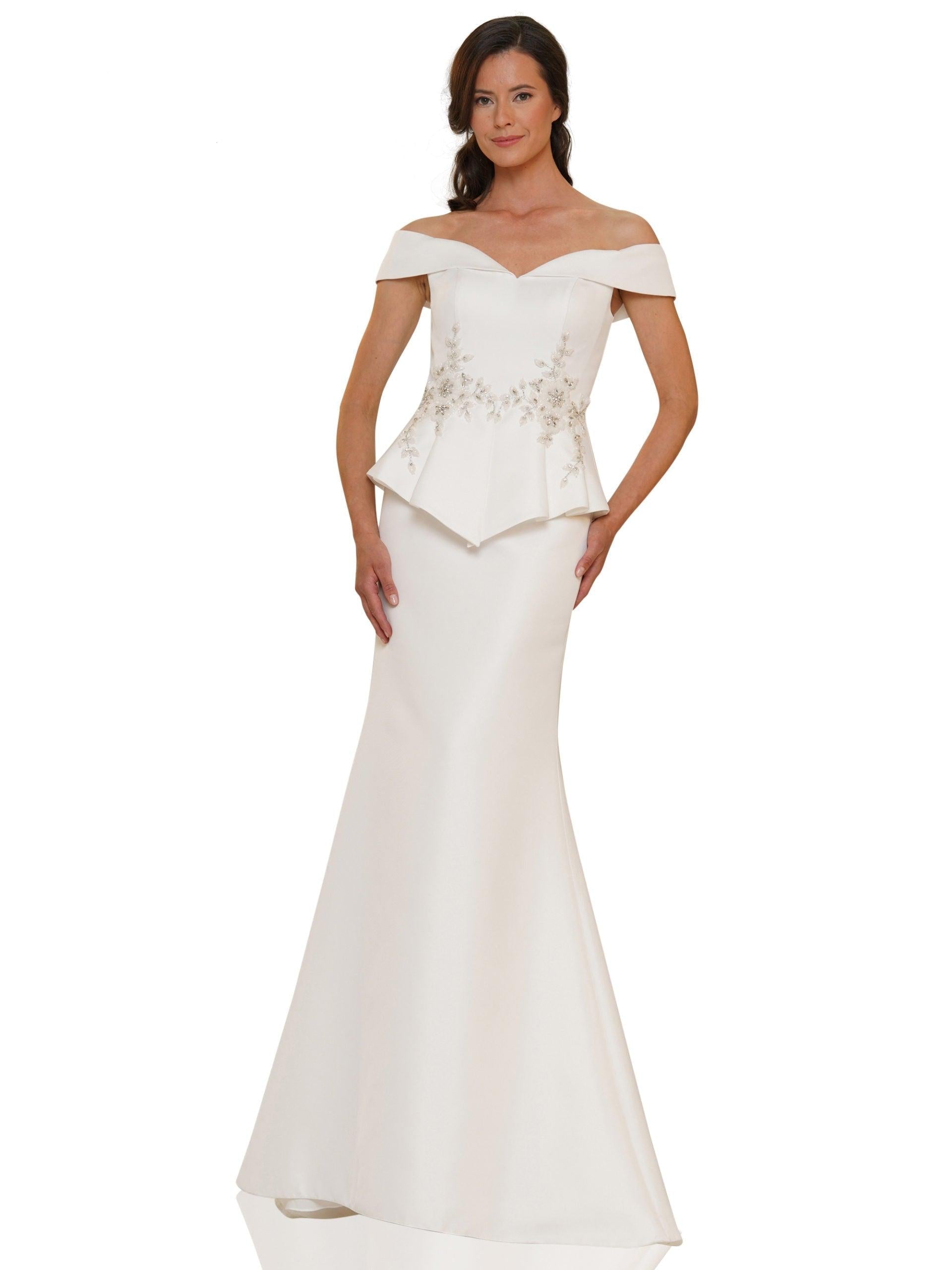 Marsoni Formal Off Shoulder Satin Long Dress 1141 - The Dress Outlet