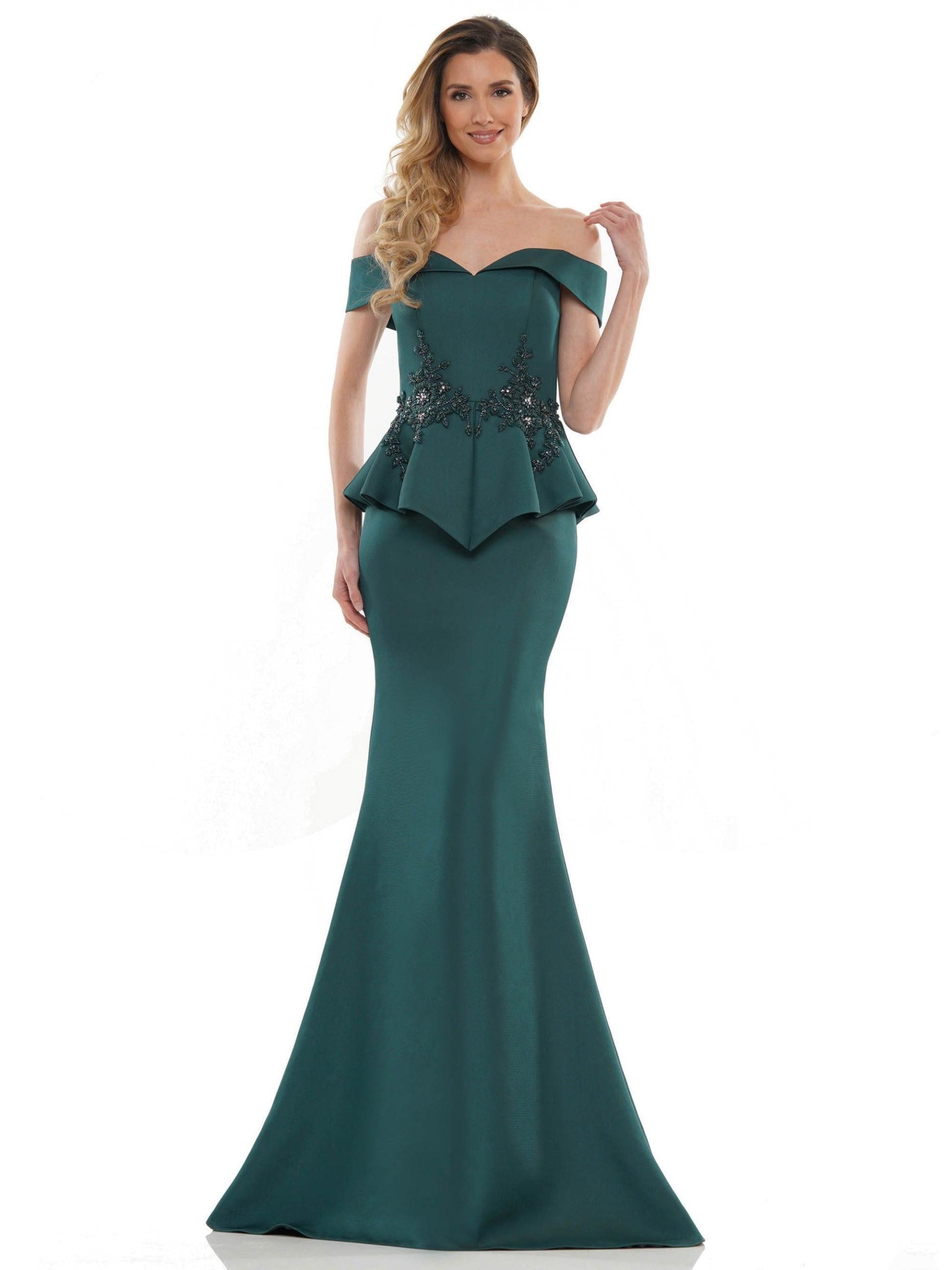 Marsoni Formal Off Shoulder Satin Long Dress 1141 - The Dress Outlet