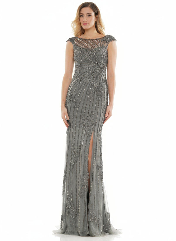 Marsoni Long Cap Sleeve Formal Beaded Dress 1128