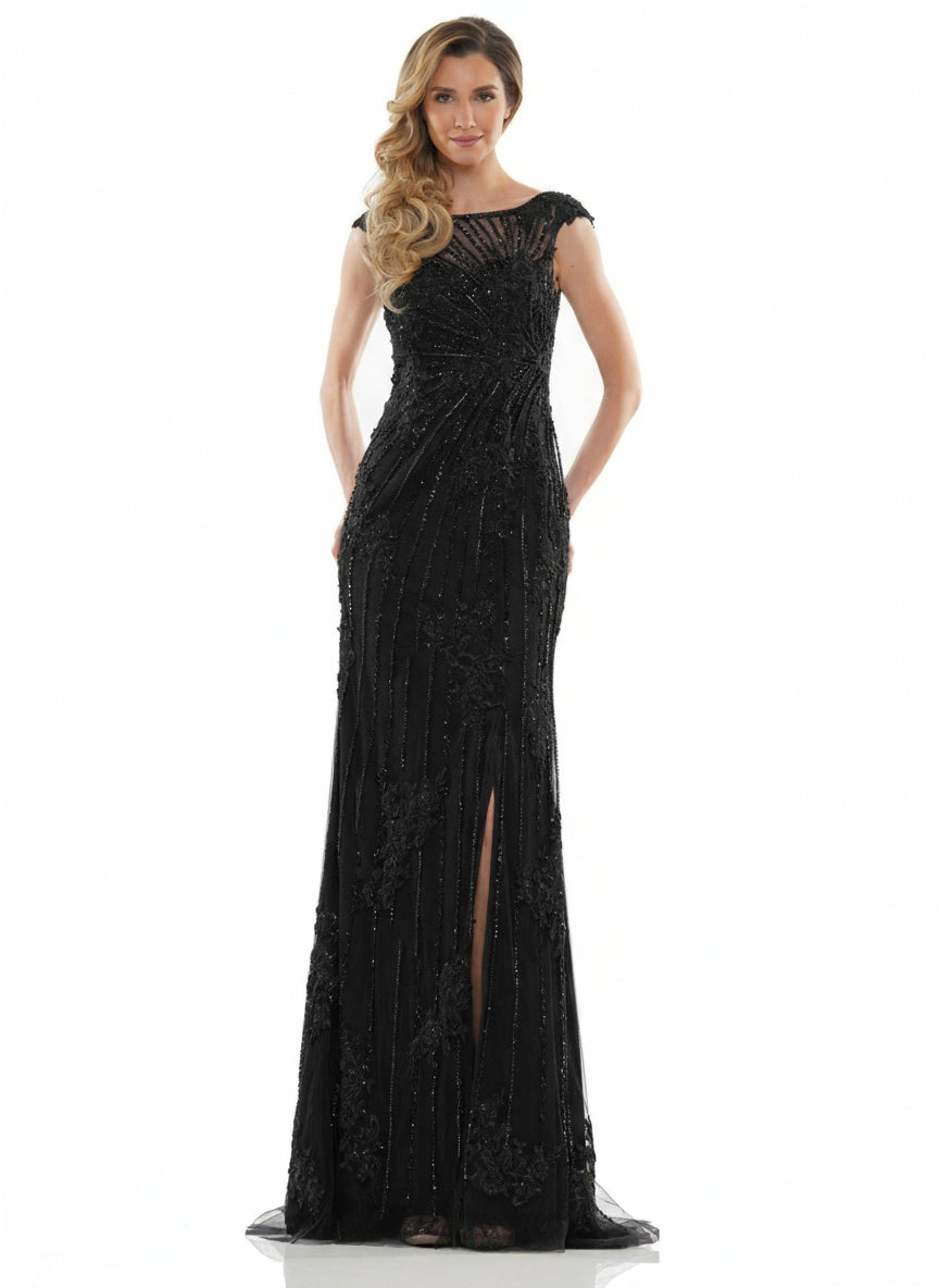 Marsoni Long Cap Sleeve Formal Beaded Dress 1128 - The Dress Outlet