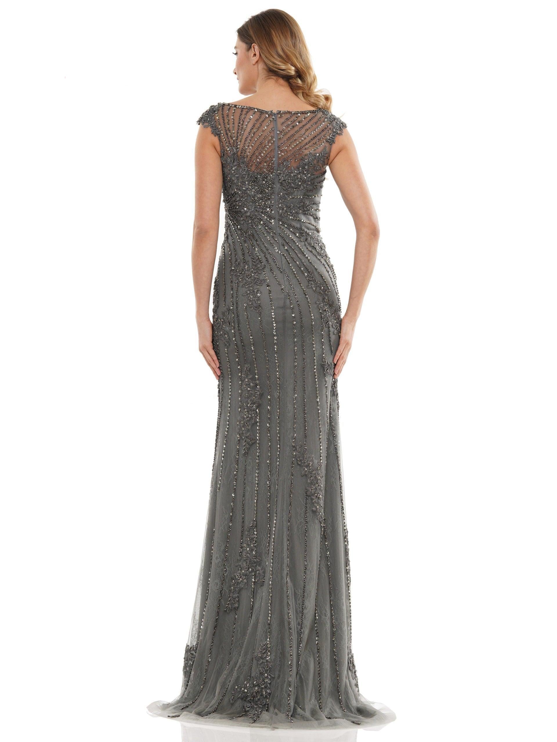 Marsoni Long Cap Sleeve Formal Beaded Dress 1128 - The Dress Outlet