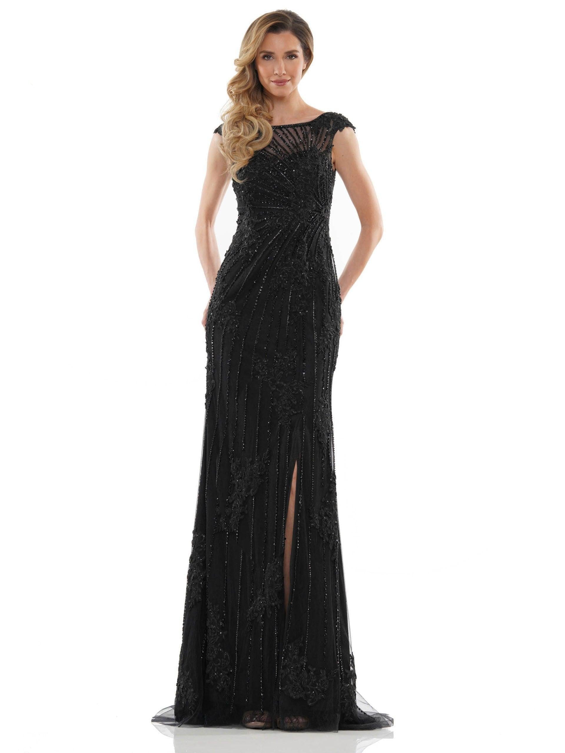 Marsoni Long Cap Sleeve Formal Beaded Dress 1128 - The Dress Outlet