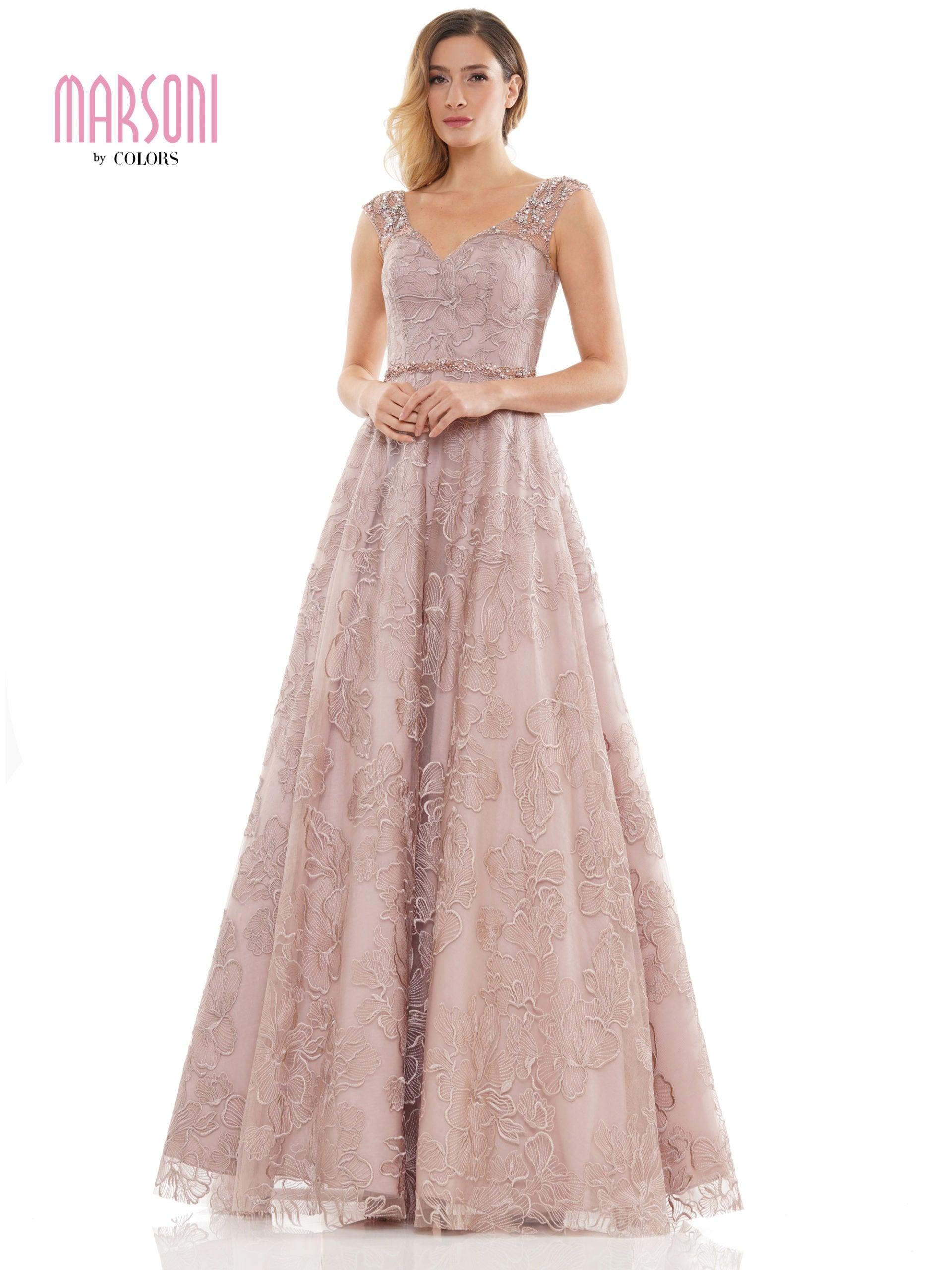 Marsoni Long Formal Cap Sleeve Beaded Dress 1129