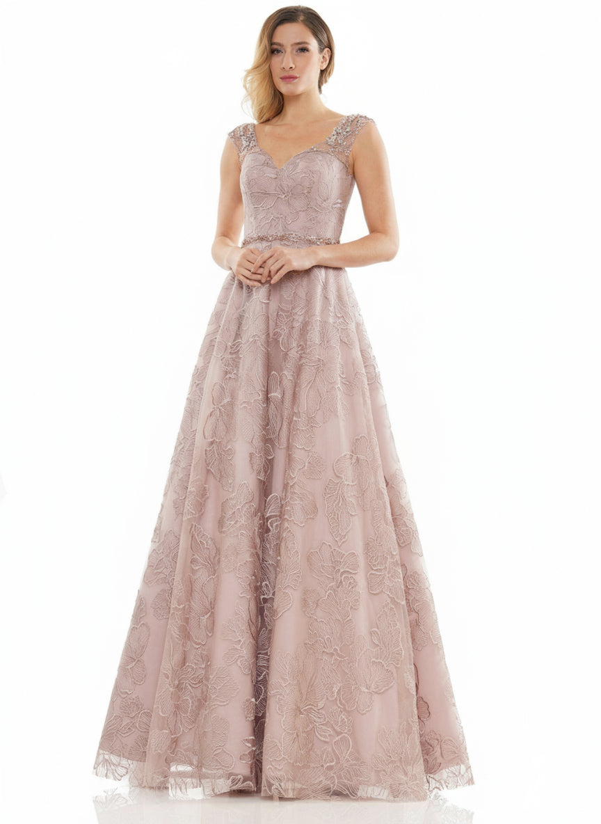 Marsoni Long Formal Cap Sleeve Beaded Dress 1129 - The Dress Outlet