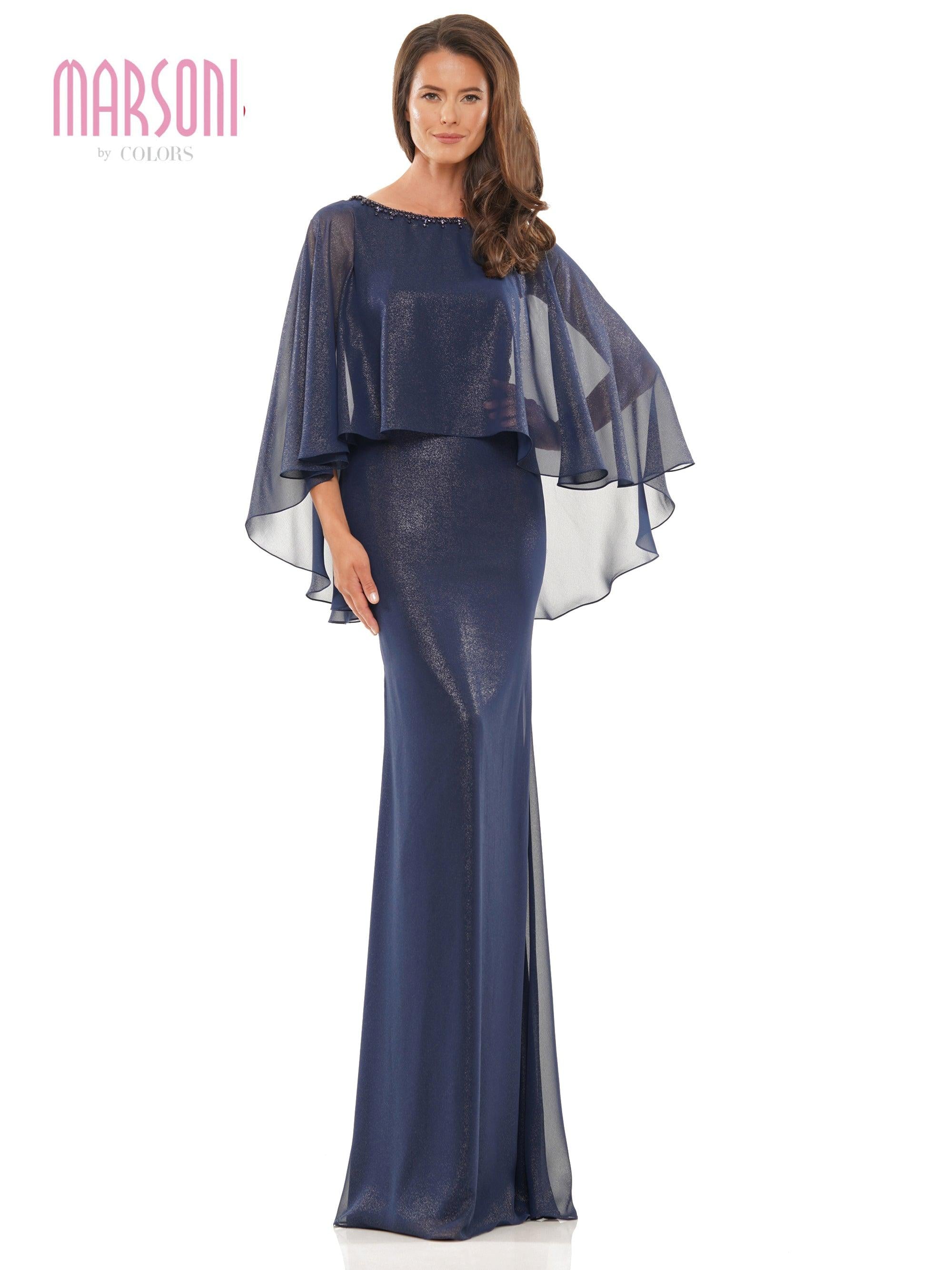 Marsoni Long Mother of the Bride Cape Dress 1188 - The Dress Outlet