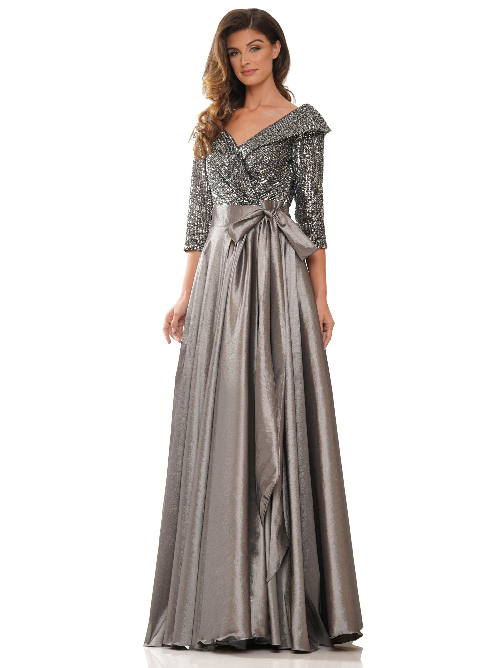 Long Mother of the Bride Formal Dress M317 by Marsoni - Charcoal / 6 Long Mother of the Bride Formal Dress M317 by Marsoni - Charcoal / 6