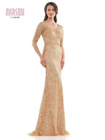 Marsoni Long Mother of the Bride Lace Dress Gold