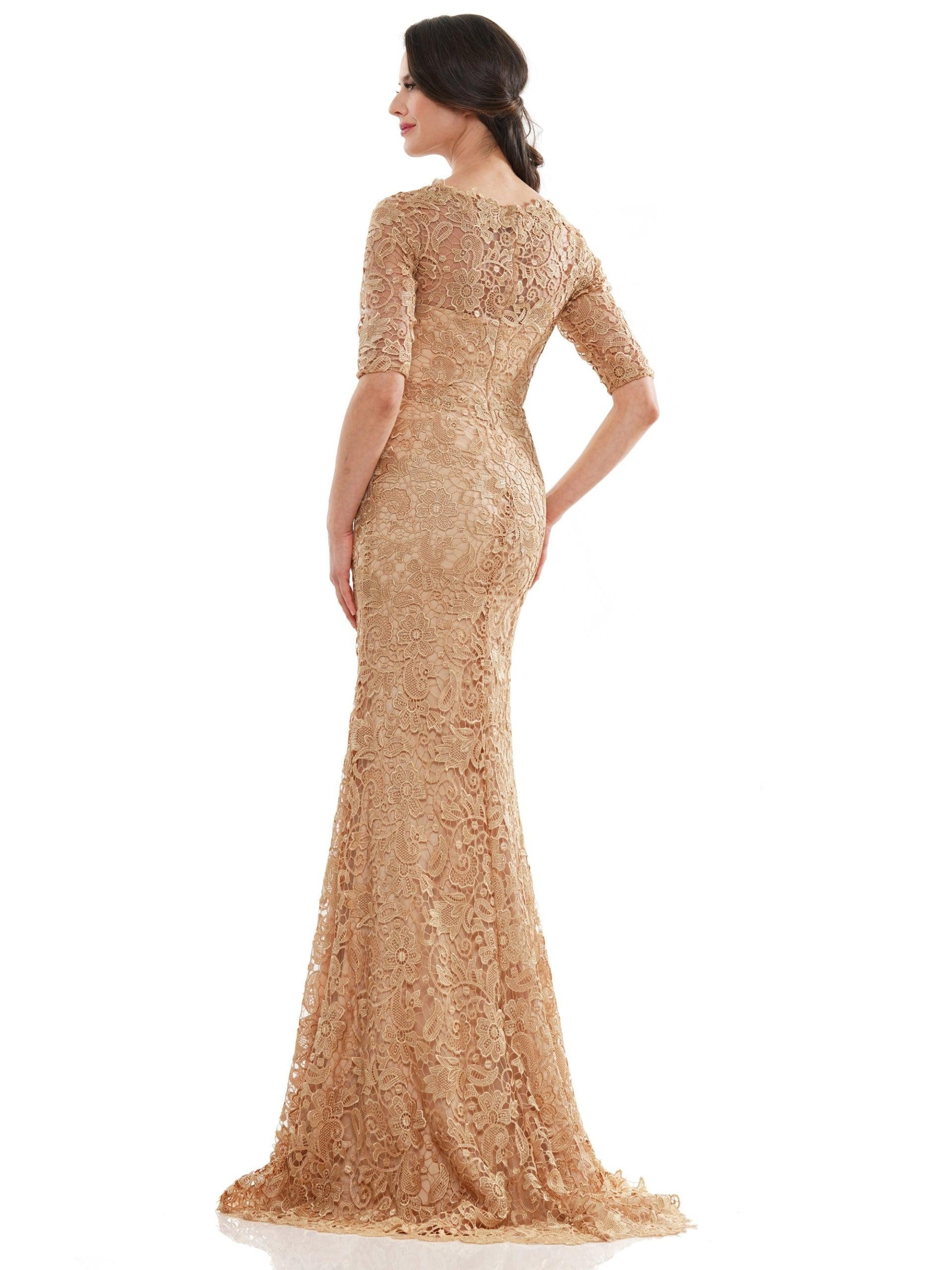 Marsoni Long Mother of the Bride Lace Dress Gold