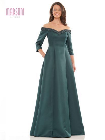 Marsoni Long Off Shoulder Beaded Formal Gown 1177 - The Dress Outlet