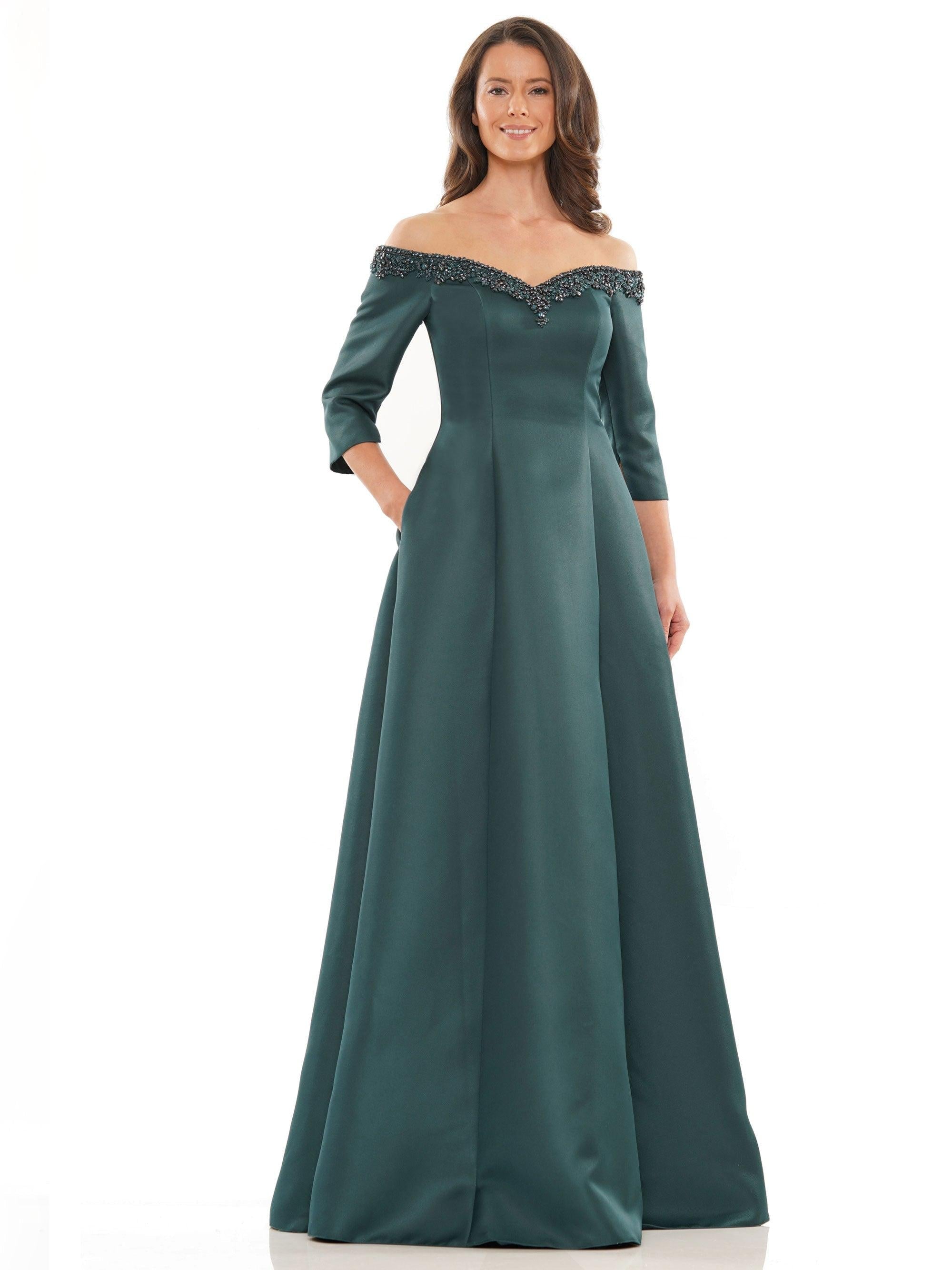 Marsoni Long Off Shoulder Beaded Formal Gown 1177 - The Dress Outlet