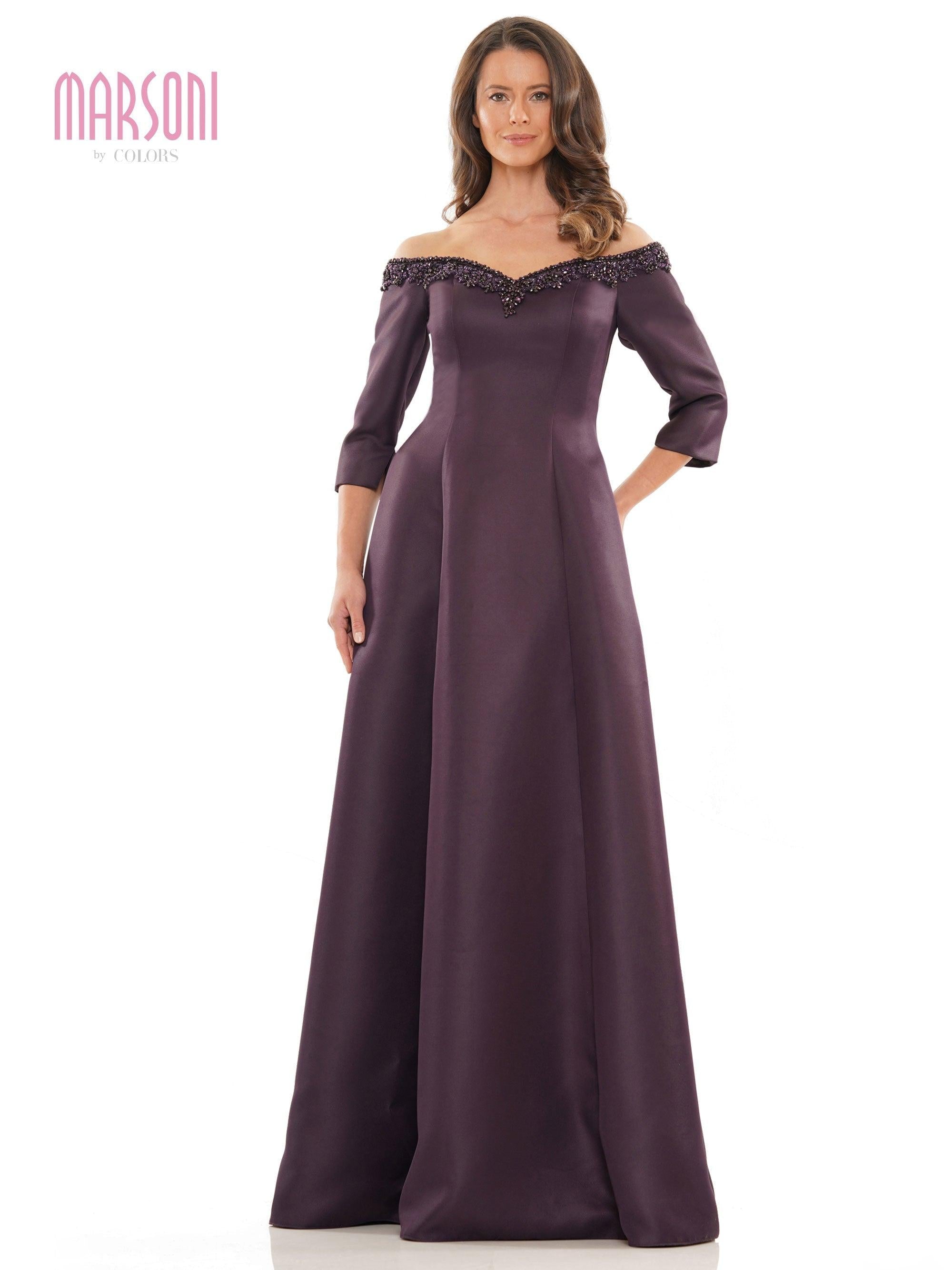 Marsoni Long Off Shoulder Beaded Formal Gown 1177 - The Dress Outlet