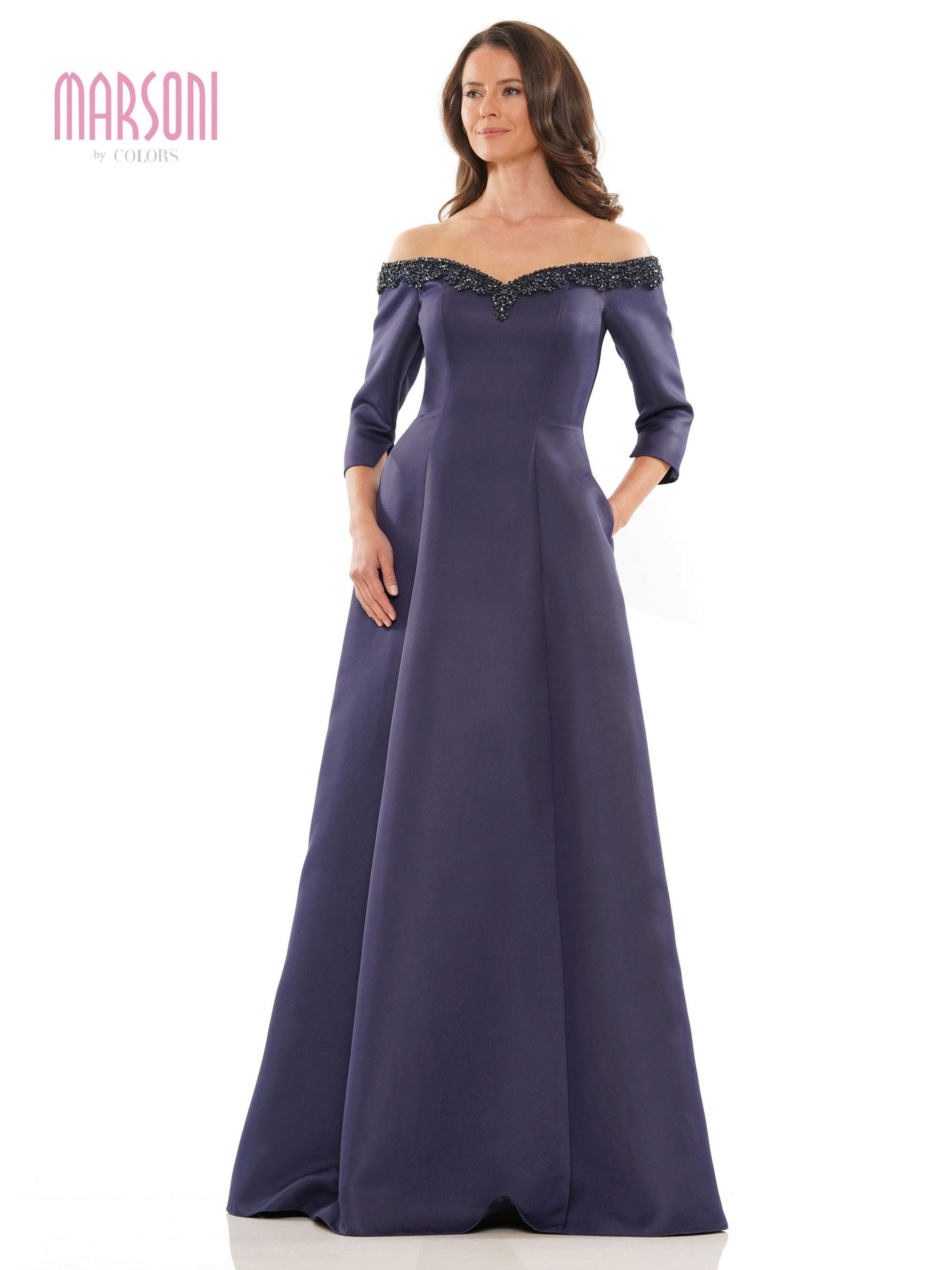 Marsoni Long Off Shoulder Beaded Formal Gown 1177