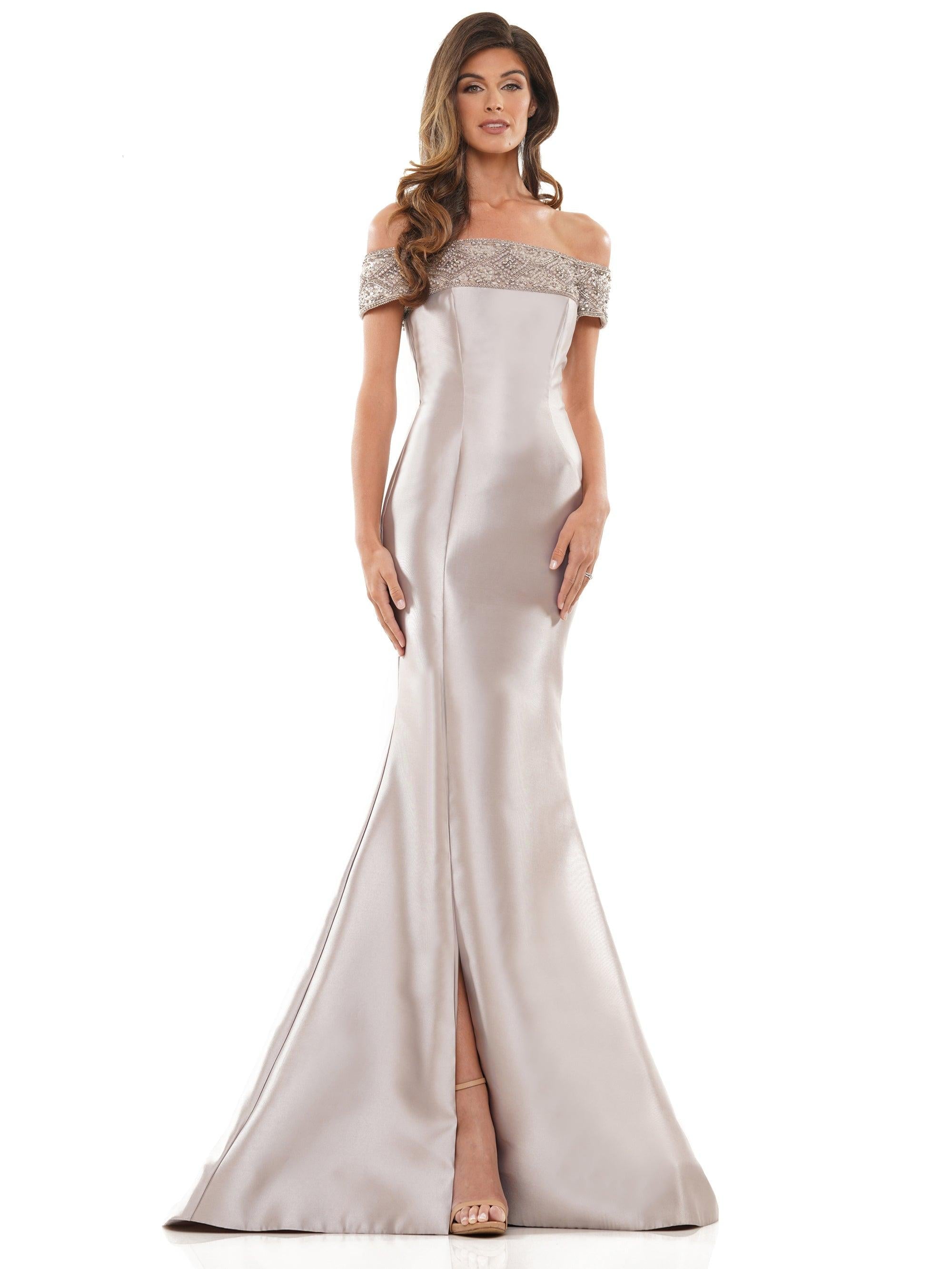 Marsoni Long Off Shoulder Beaded Formal Gown 1184 - The Dress Outlet