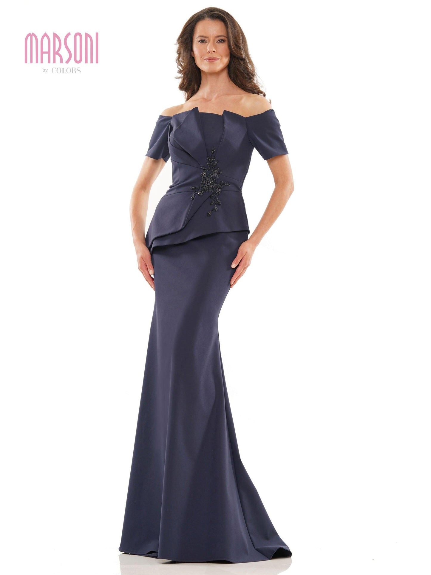 Marsoni Long Off Shoulder Fitted Formal Gown 1163 - The Dress Outlet