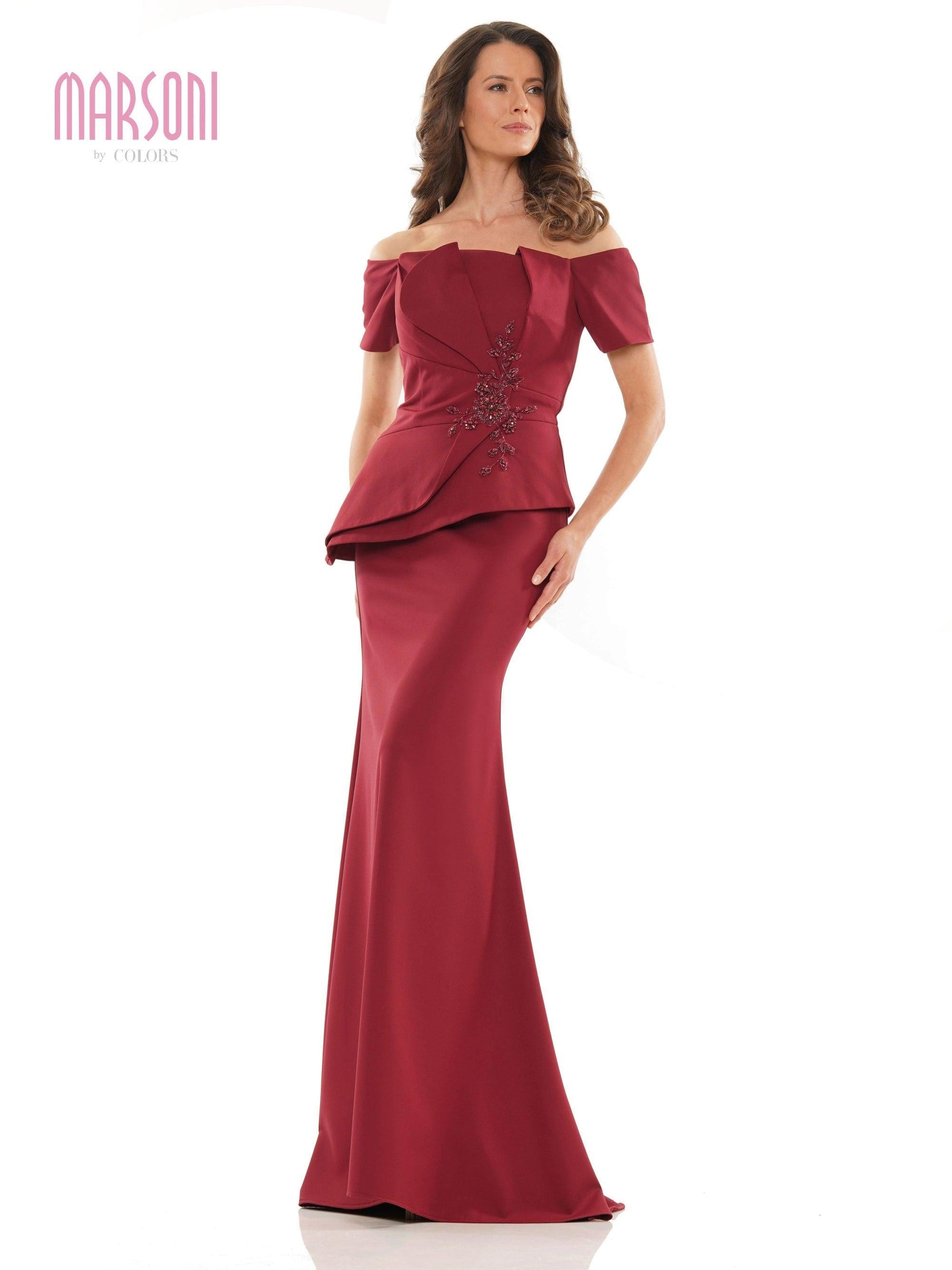 Marsoni Long Off Shoulder Fitted Formal Gown 1163