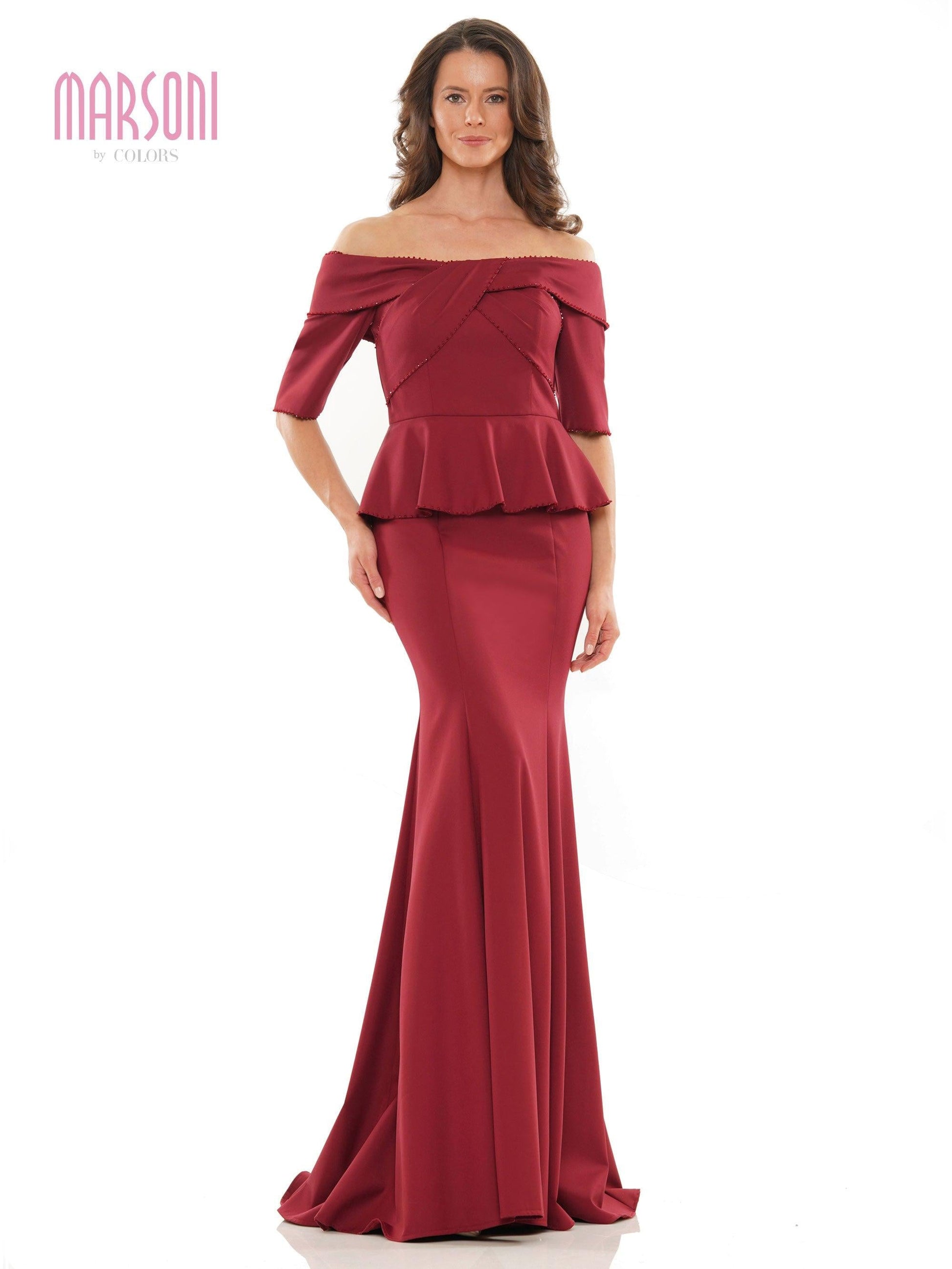 Marsoni Long Off Shoulder Fitted Formal Gown 1164