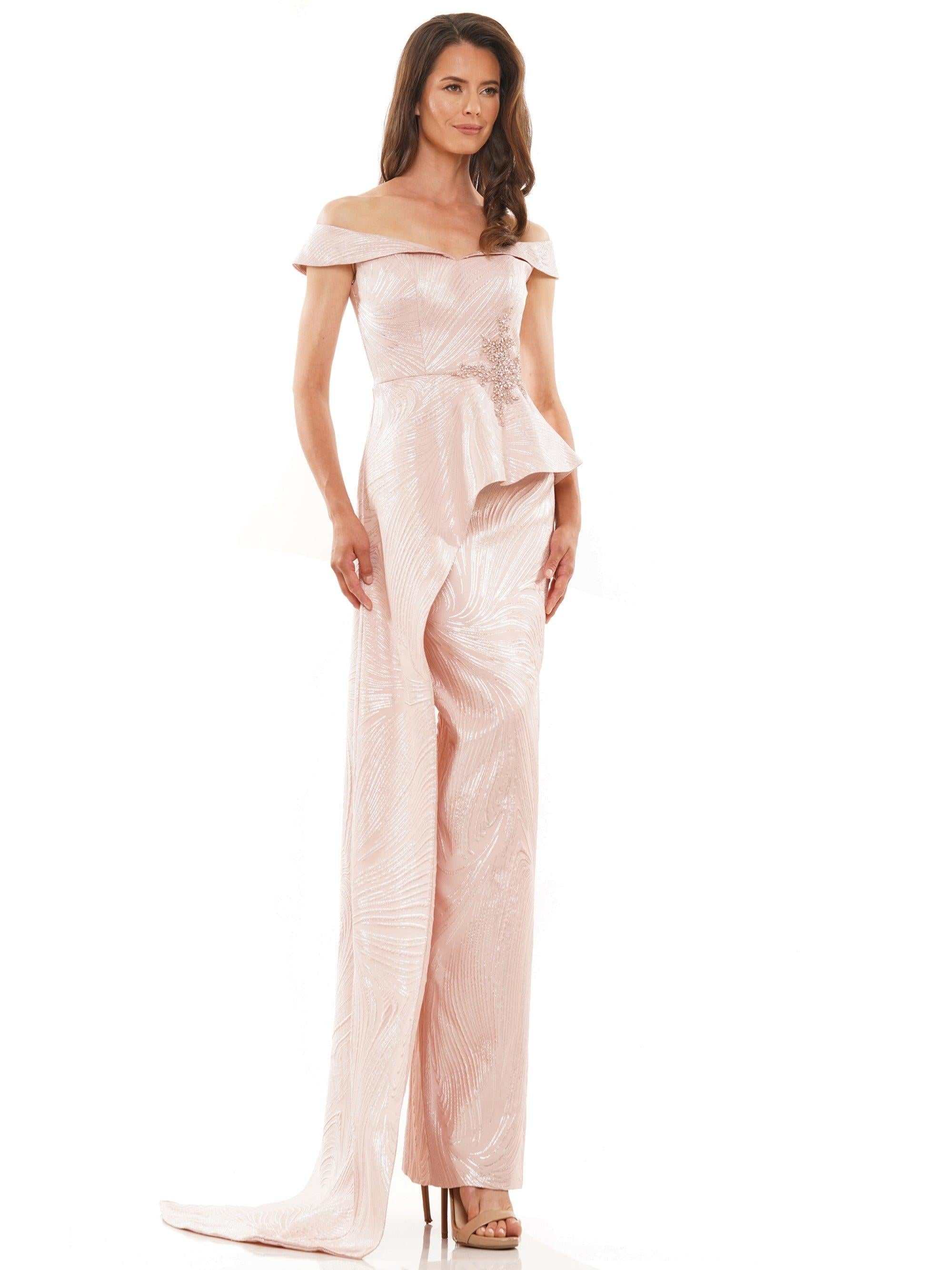 Marsoni Long Off Shoulder Formal Beaded Gown 1225 - The Dress Outlet