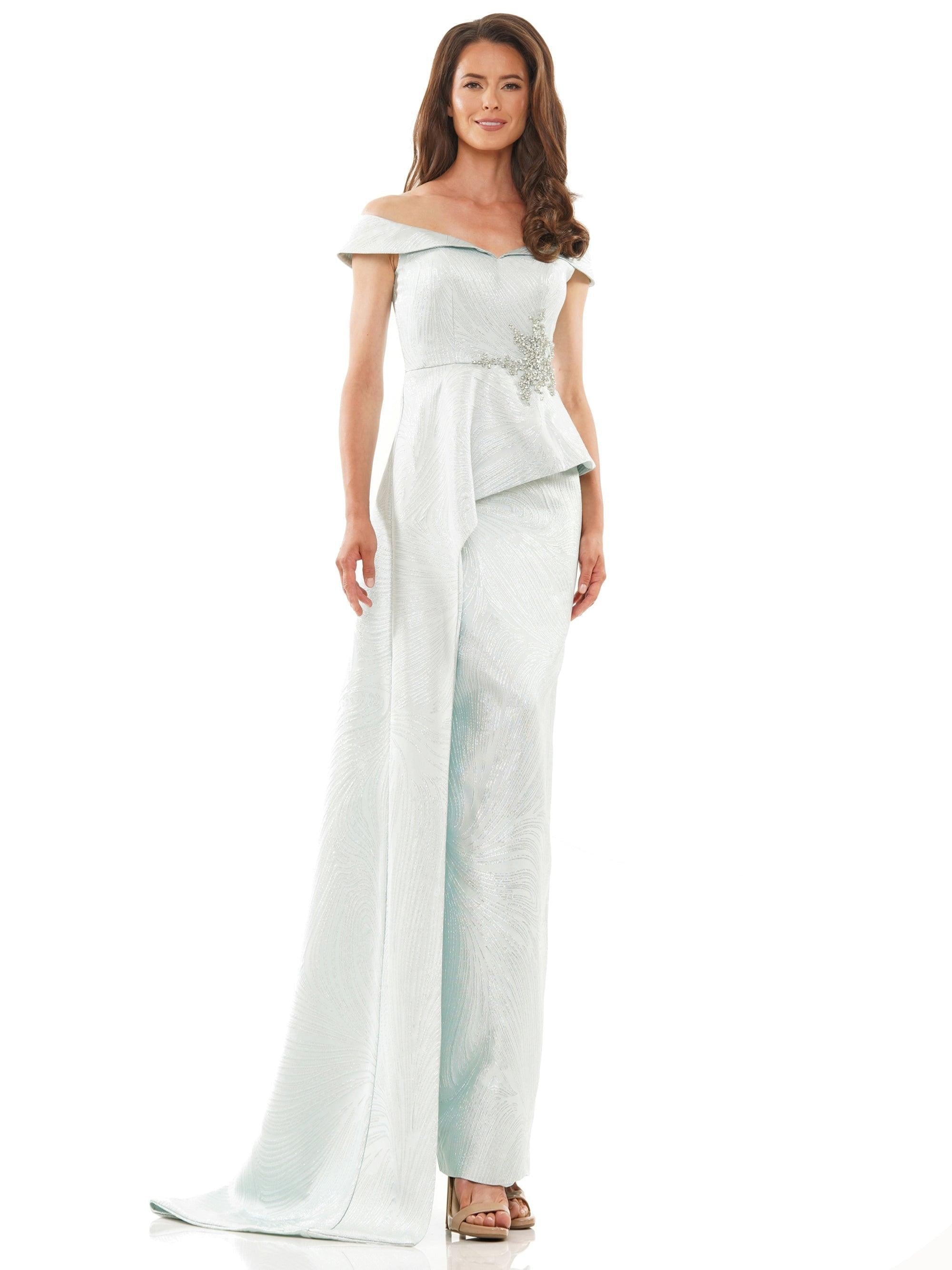 Marsoni Long Off Shoulder Formal Beaded Gown 1225 - The Dress Outlet
