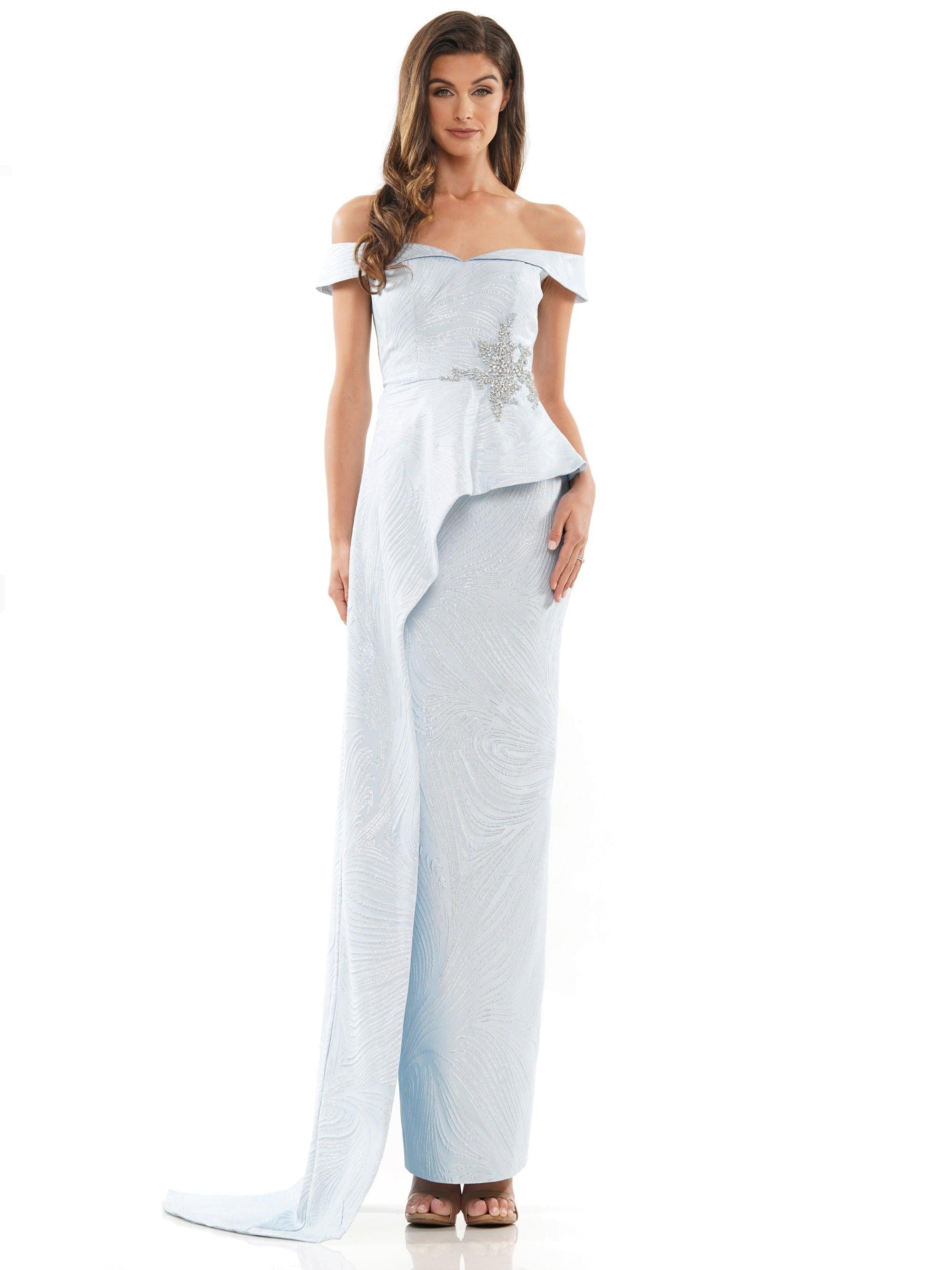 Marsoni Long Off Shoulder Formal Beaded Gown 1225 - The Dress Outlet