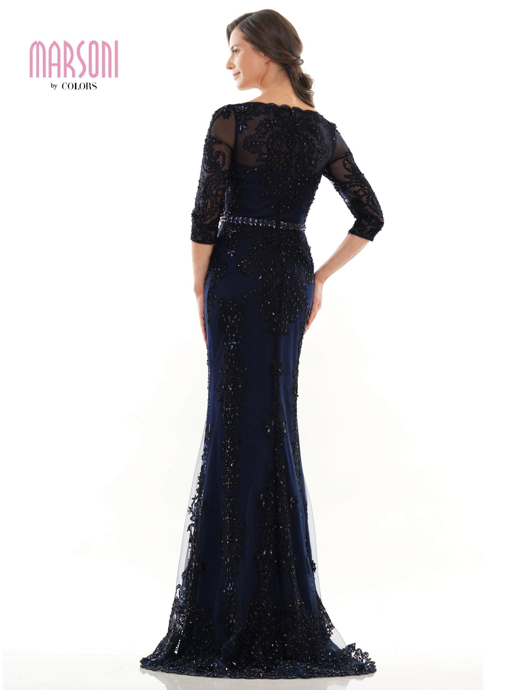 Navy Marsoni Mother of the Bride Long Lace Dress 1123 for $525.99 – The ...