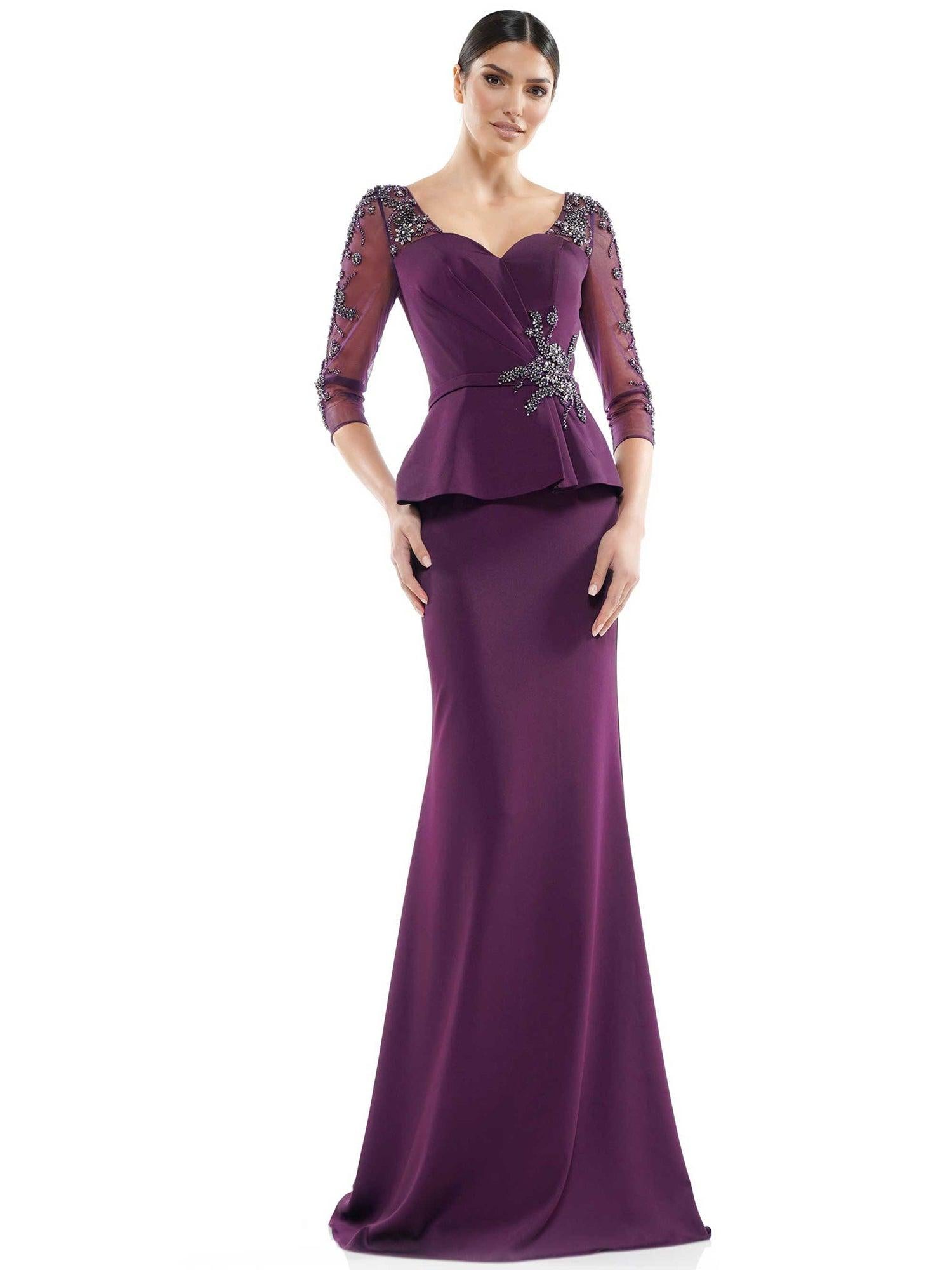 Mother of the Bride Long Peplum Dress by Marsoni 1037 - Eggplant / 10 Mother of the Bride Long Peplum Dress by Marsoni 1037 - Eggplant / 10