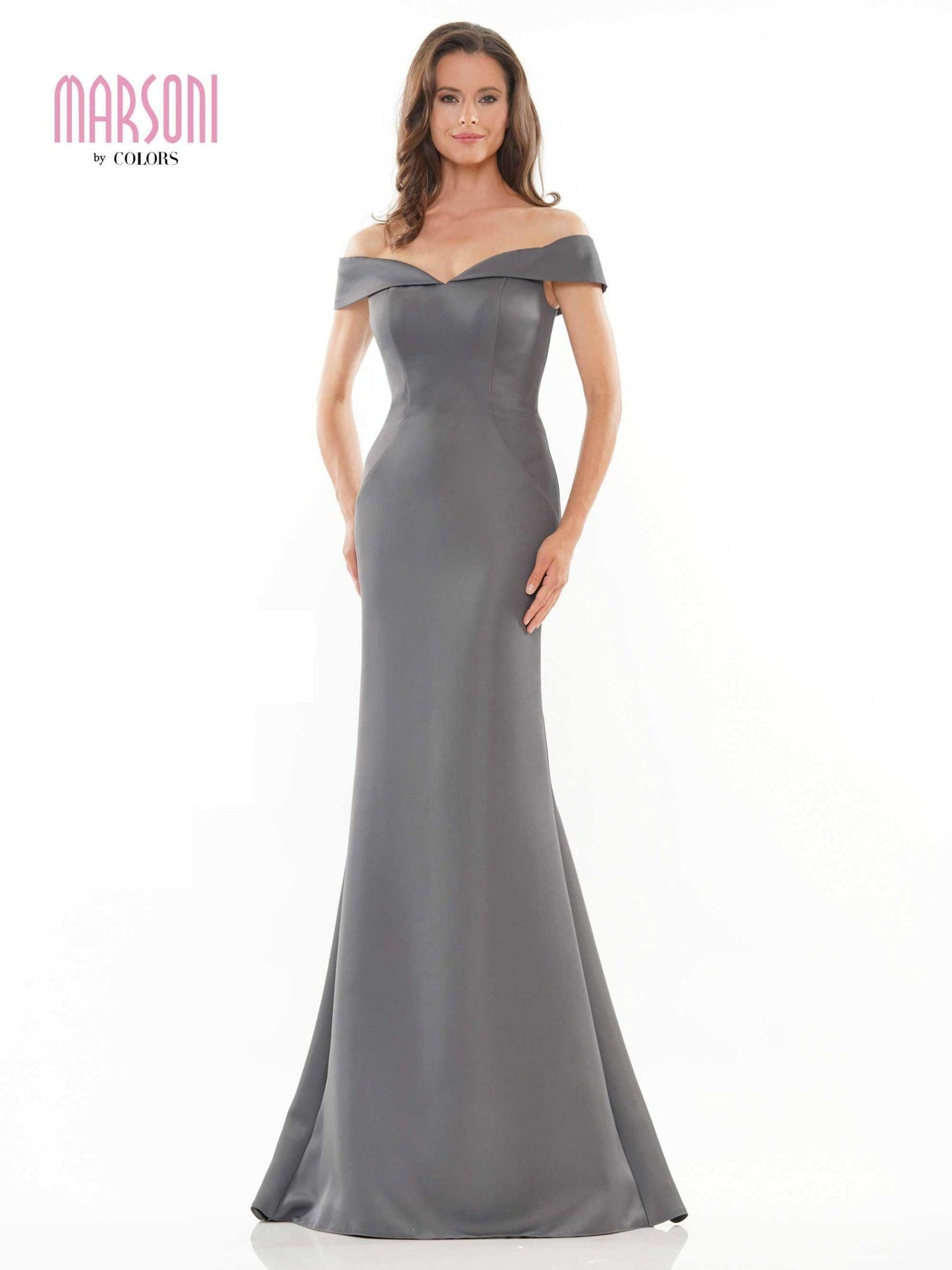 Marsoni Off Shoulder Satin Long Evening Gown 1153 - The Dress Outlet