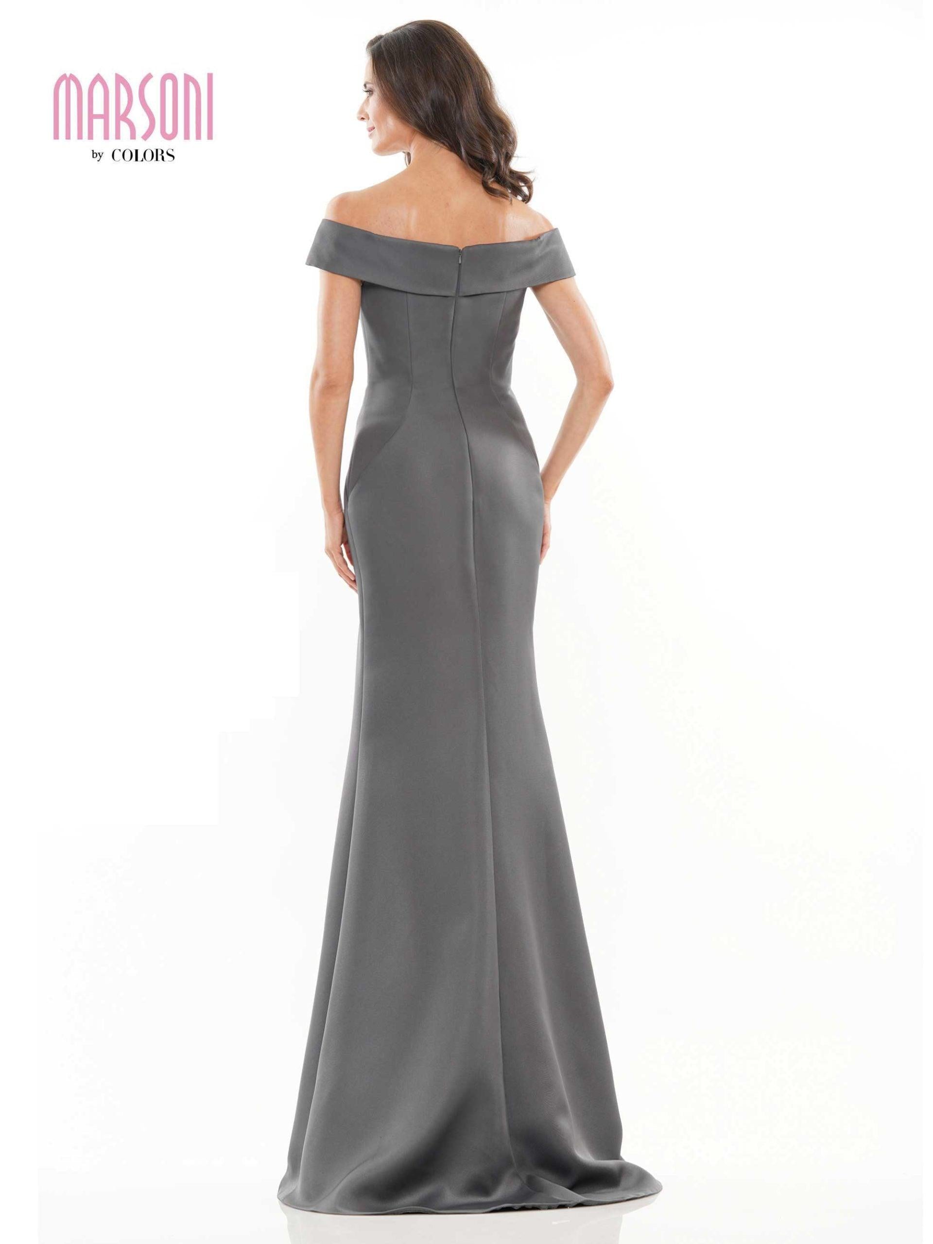 Marsoni Off Shoulder Satin Long Evening Gown 1153 - The Dress Outlet