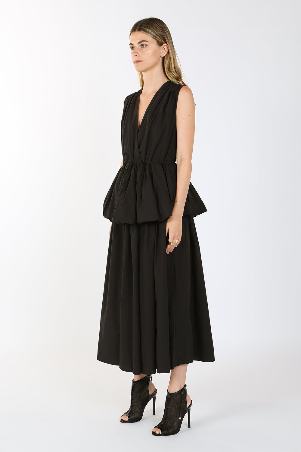 Sleeveless Waist Ruffle Maxi Dress