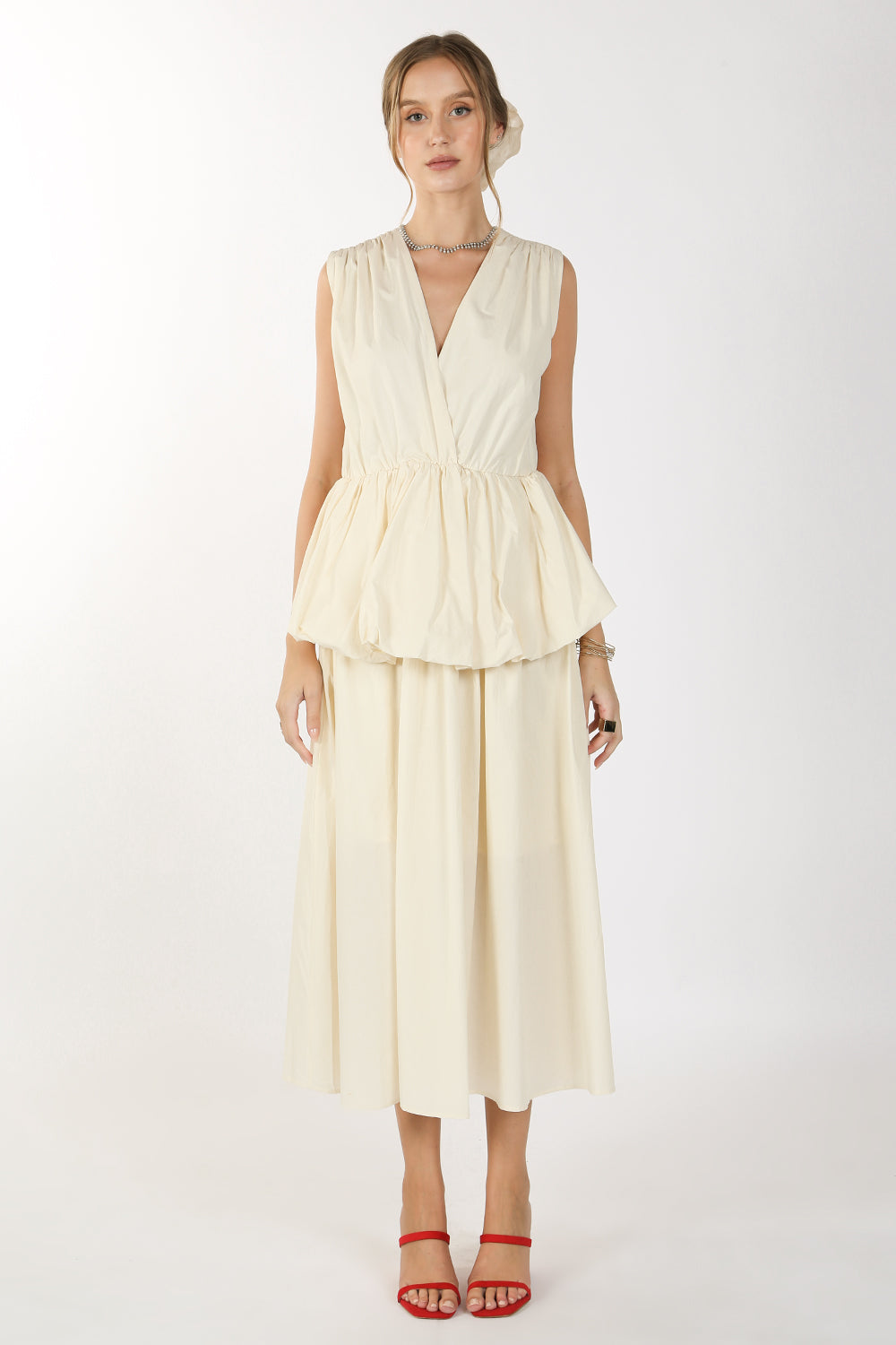 Sleeveless Waist Ruffle Maxi Dress