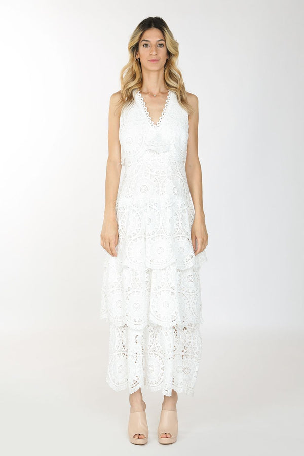 Long Sleeveless V Neck Lace Dress