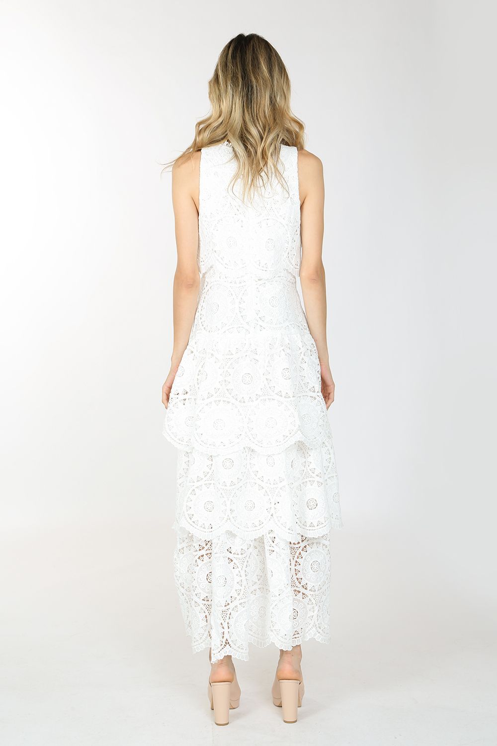 Long Sleeveless V Neck Lace Dress