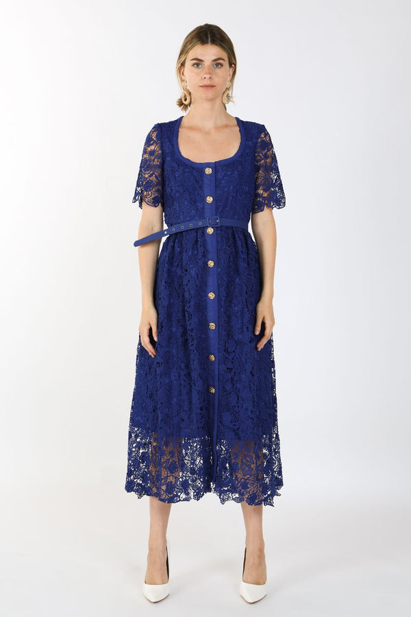 Short Sleeve Square Neck Lace Maxi Dress