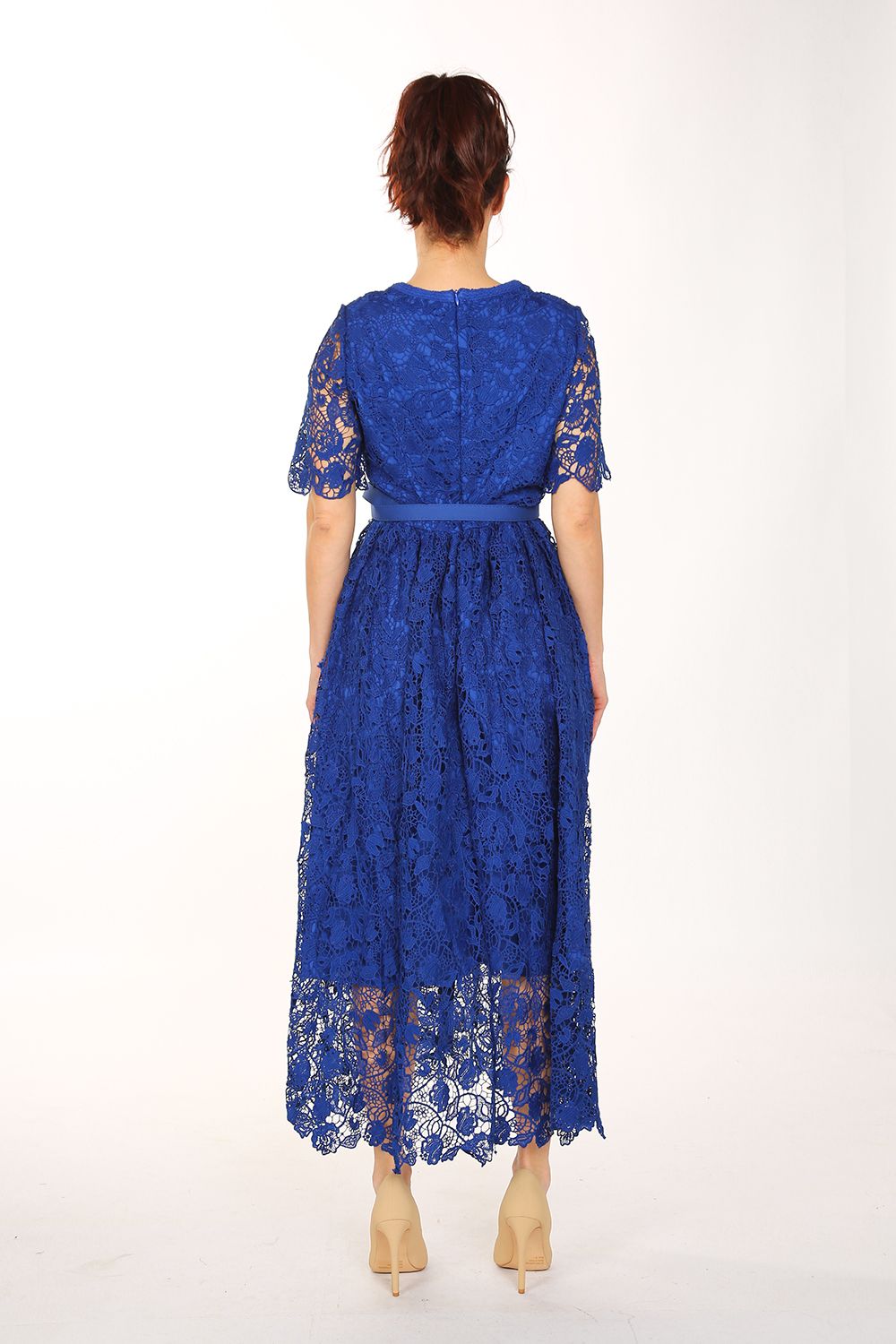 Short Sleeve Square Neck Lace Maxi Dress