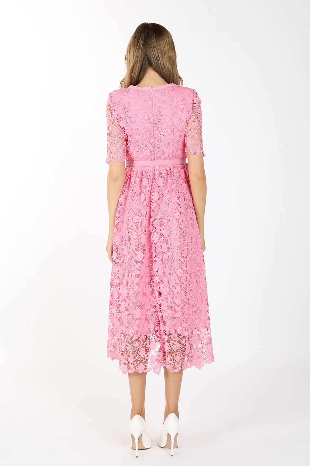Short Sleeve Square Neck Lace Maxi Dress