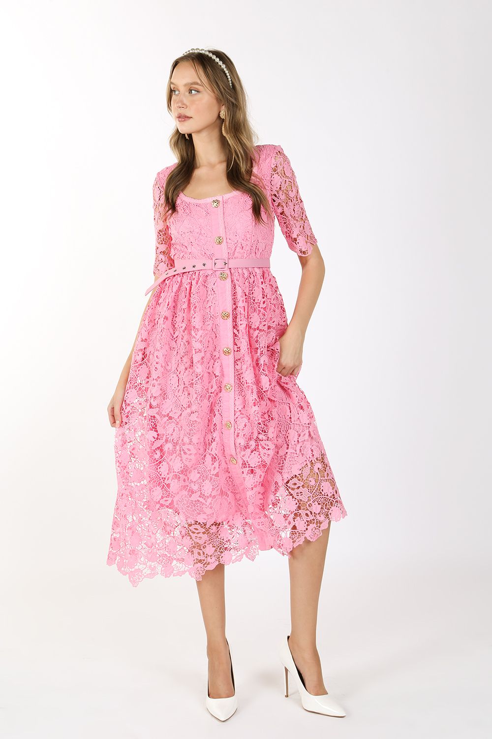 Short Sleeve Square Neck Lace Maxi Dress