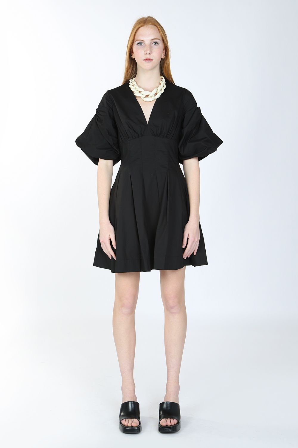 knee length dresses for ladies Beulah Styles Short Bubble Sleeve V Neck Mini Dress - Black - Cocktail Dress