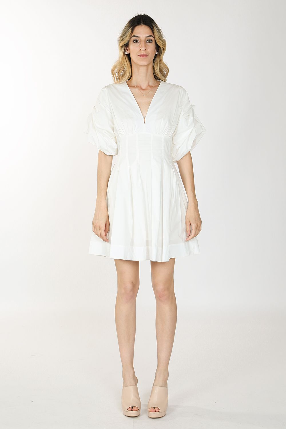 Beulah Styles Short Bubble Sleeve V Neck Mini Dress - Black - Cocktail Dress