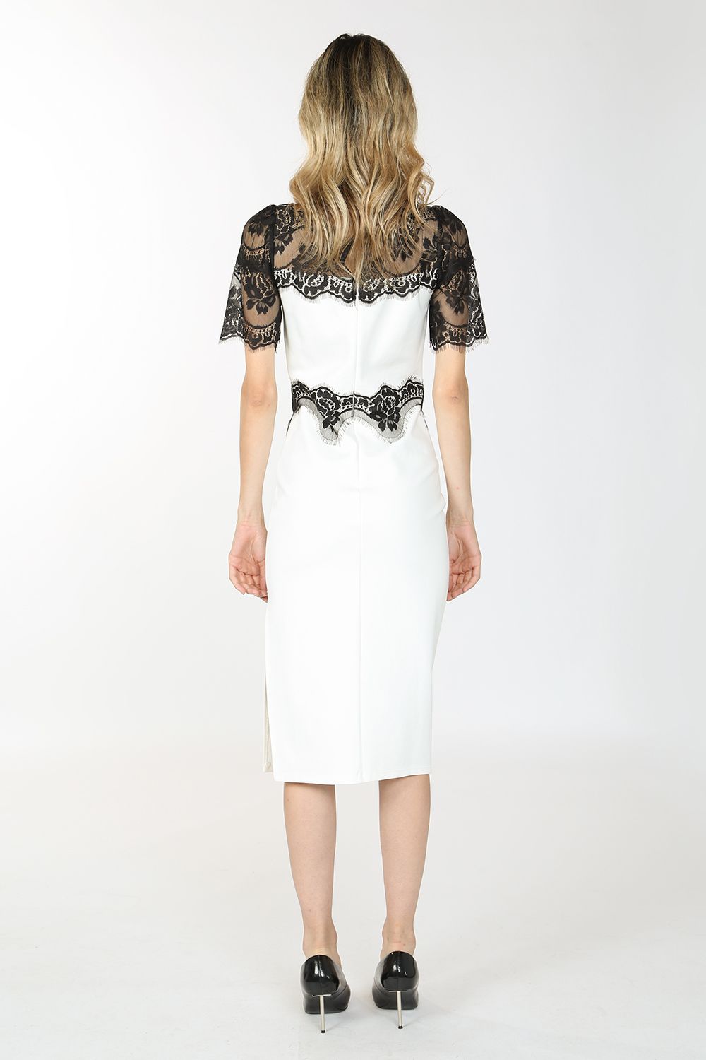 Short Lace Sleeve Midi Dress