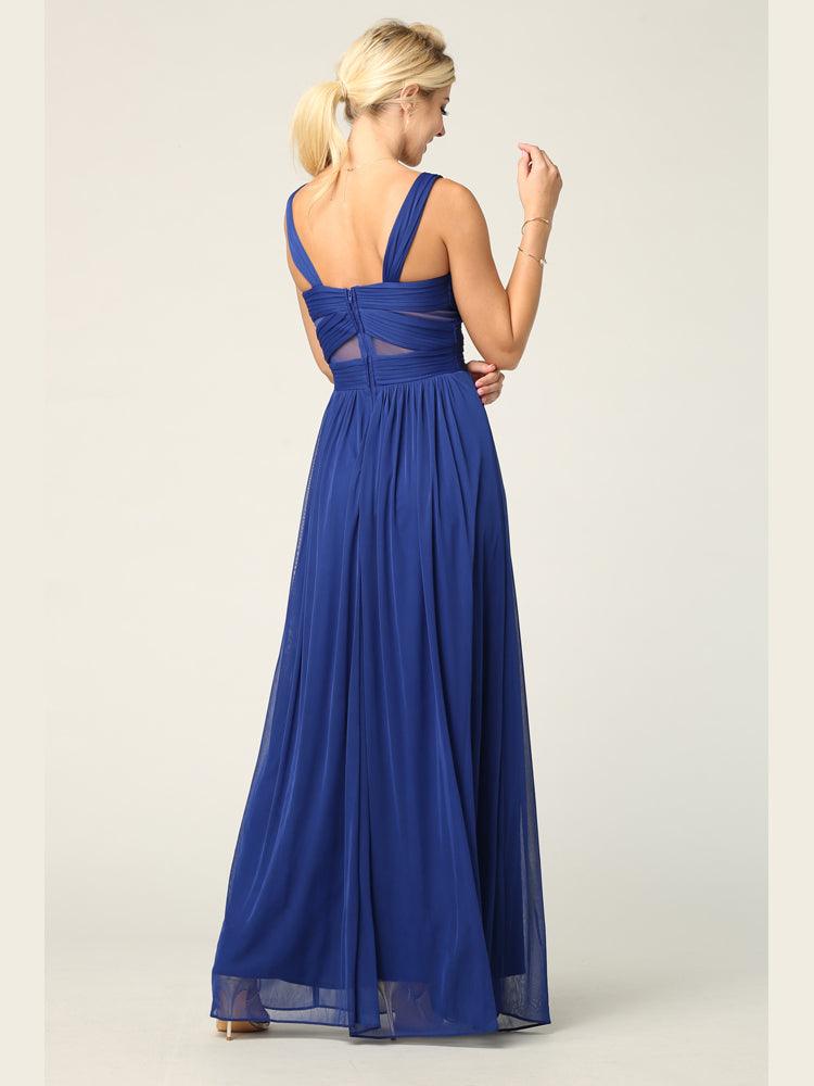 Mesh Sleeveless Long Bridesmaid Dress Royal