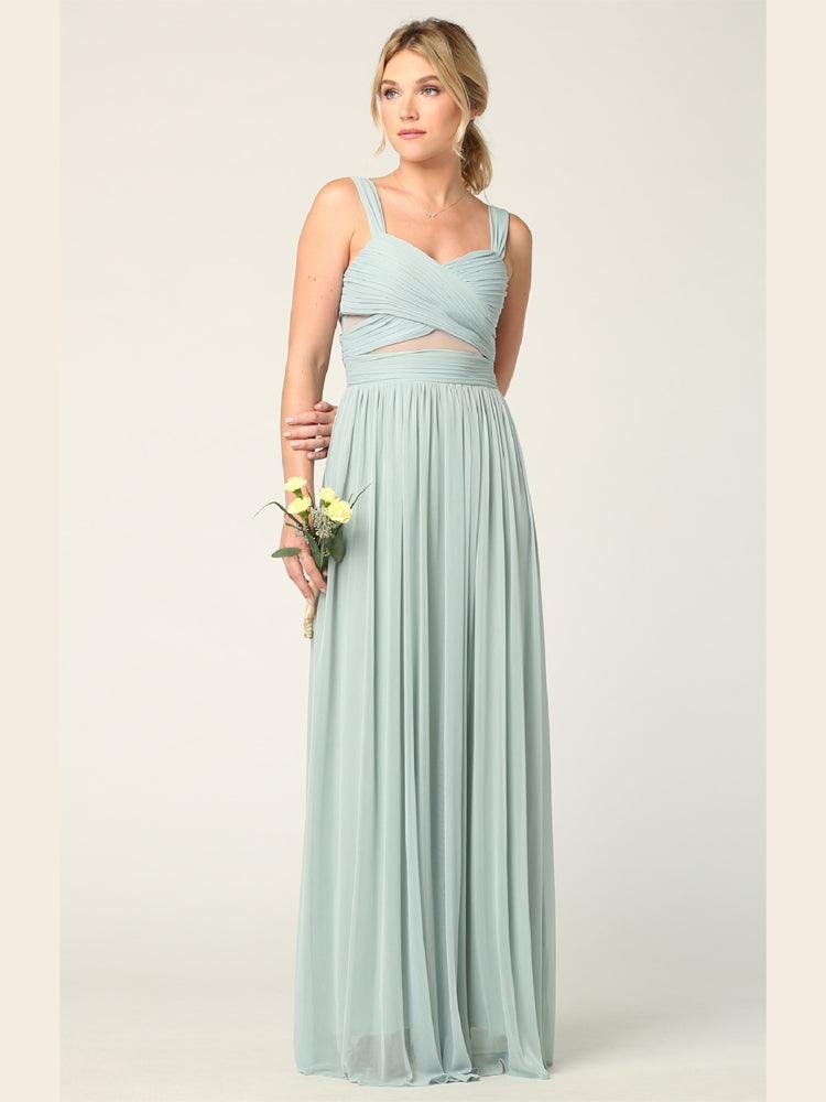 Mesh Sleeveless Long Bridesmaid Dress Sage