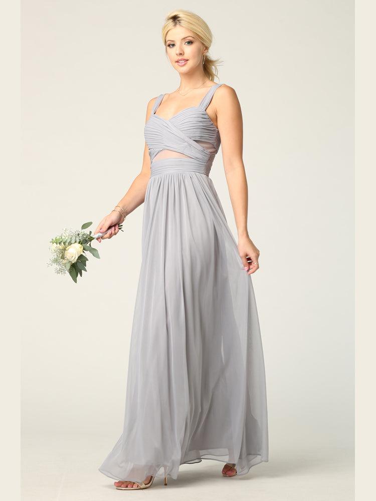 Mesh Sleeveless Long Bridesmaids Dress