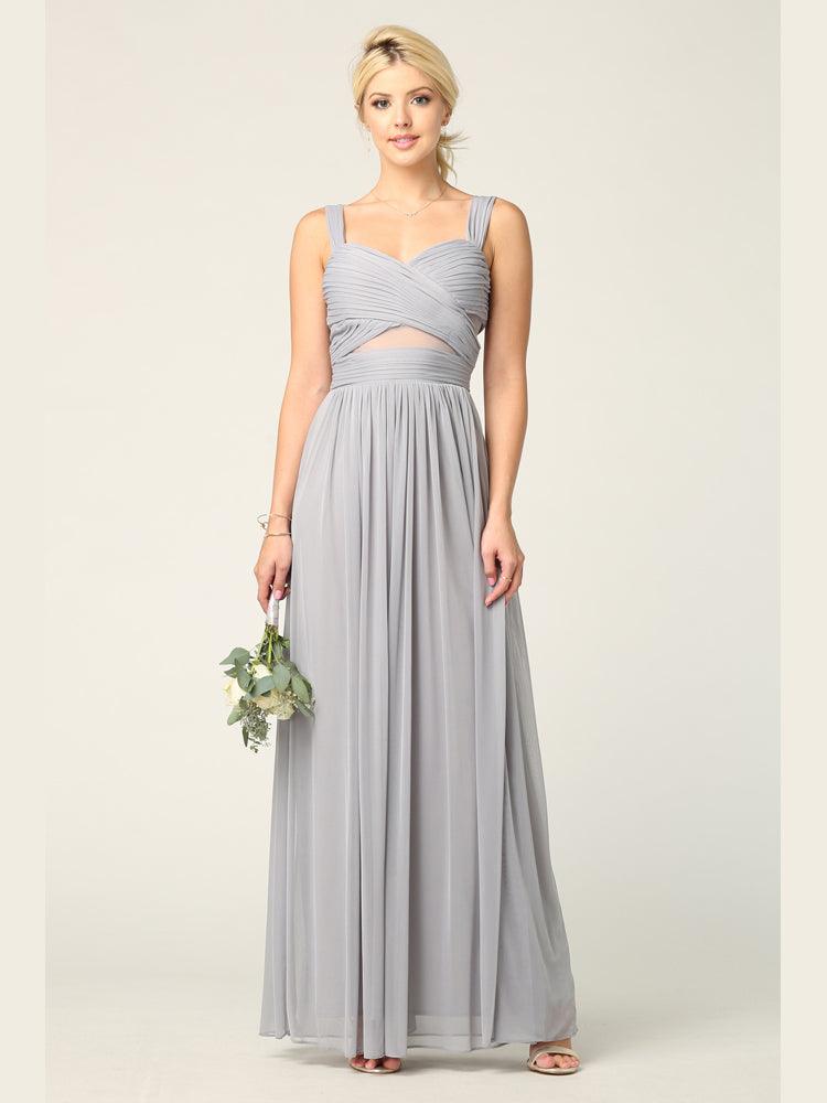Mesh Sleeveless Long Bridesmaid Dress Silver